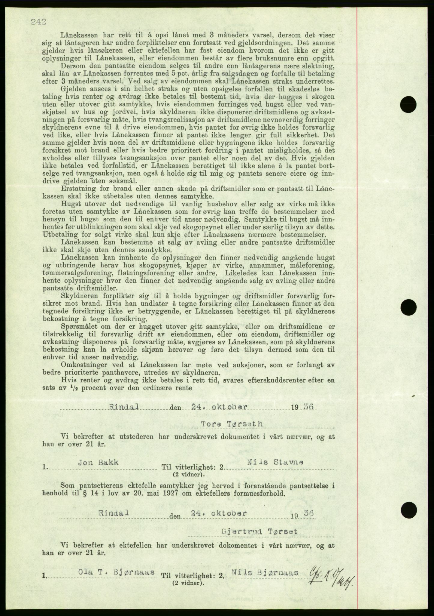 Nordmøre sorenskriveri, AV/SAT-A-4132/1/2/2Ca/L0090: Mortgage book no. B80, 1936-1937, Diary no: : 2352/1936