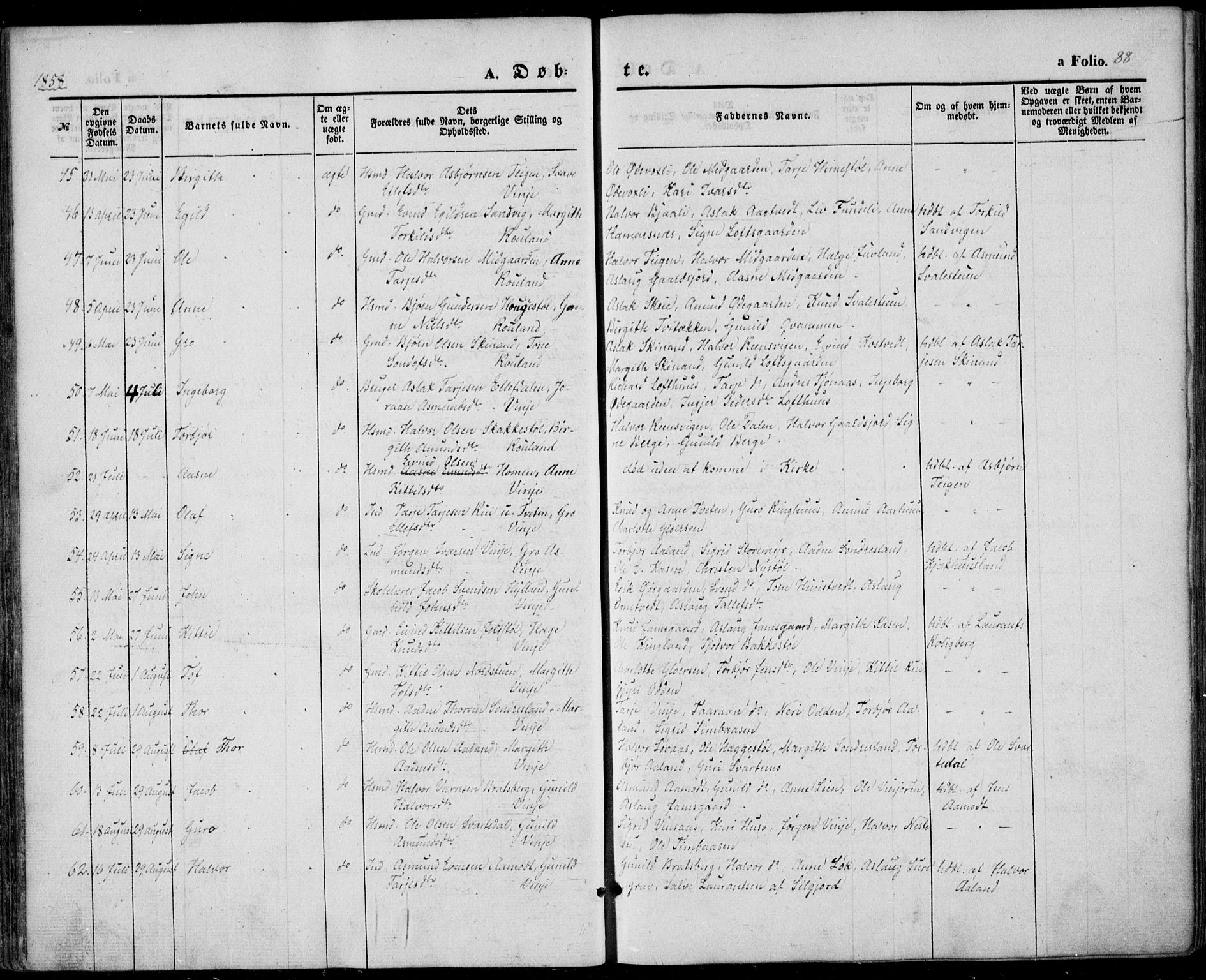 Vinje kirkebøker, AV/SAKO-A-312/F/Fa/L0004: Parish register (official) no. I 4, 1843-1869, p. 88