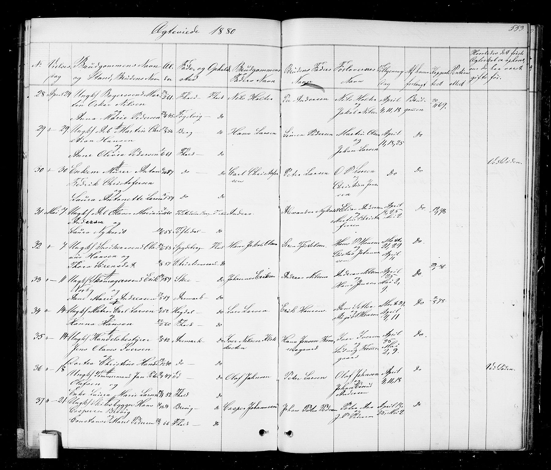 Halden prestekontor Kirkebøker, AV/SAO-A-10909/G/Ga/L0006: Parish register (copy) no. 6, 1869-1884, p. 553