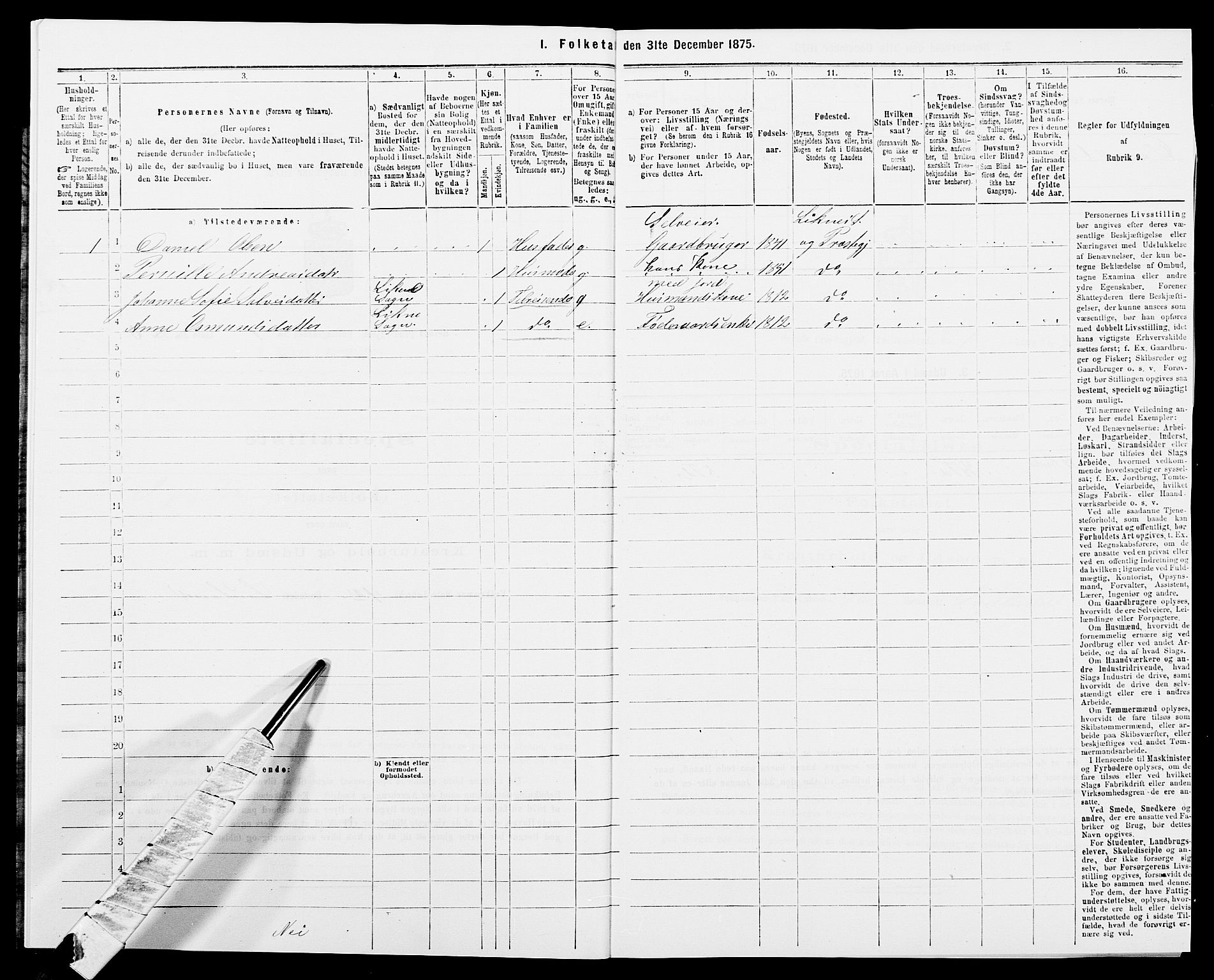 SAK, 1875 census for 1039P Herad, 1875, p. 47