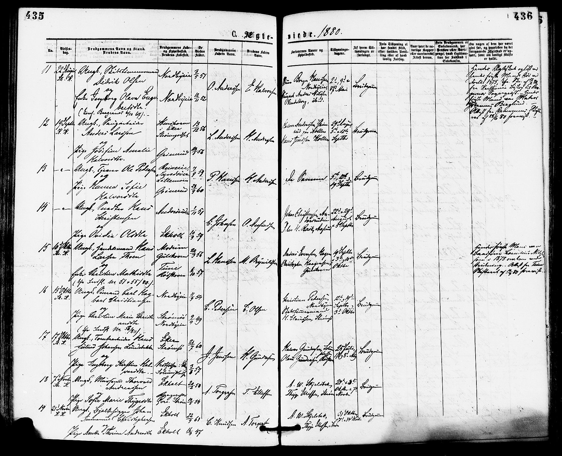 Skoger kirkebøker, SAKO/A-59/F/Fa/L0005: Parish register (official) no. I 5, 1873-1884, p. 435-436
