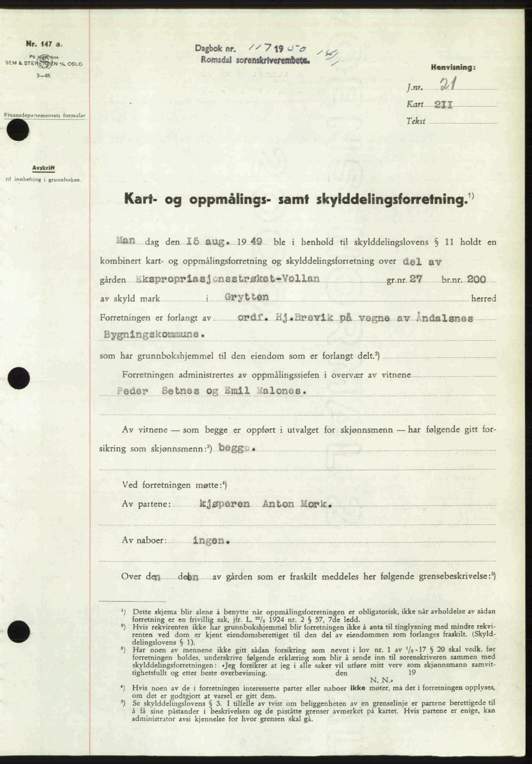 Romsdal sorenskriveri, AV/SAT-A-4149/1/2/2C: Mortgage book no. A32, 1950-1950, Diary no: : 117/1950