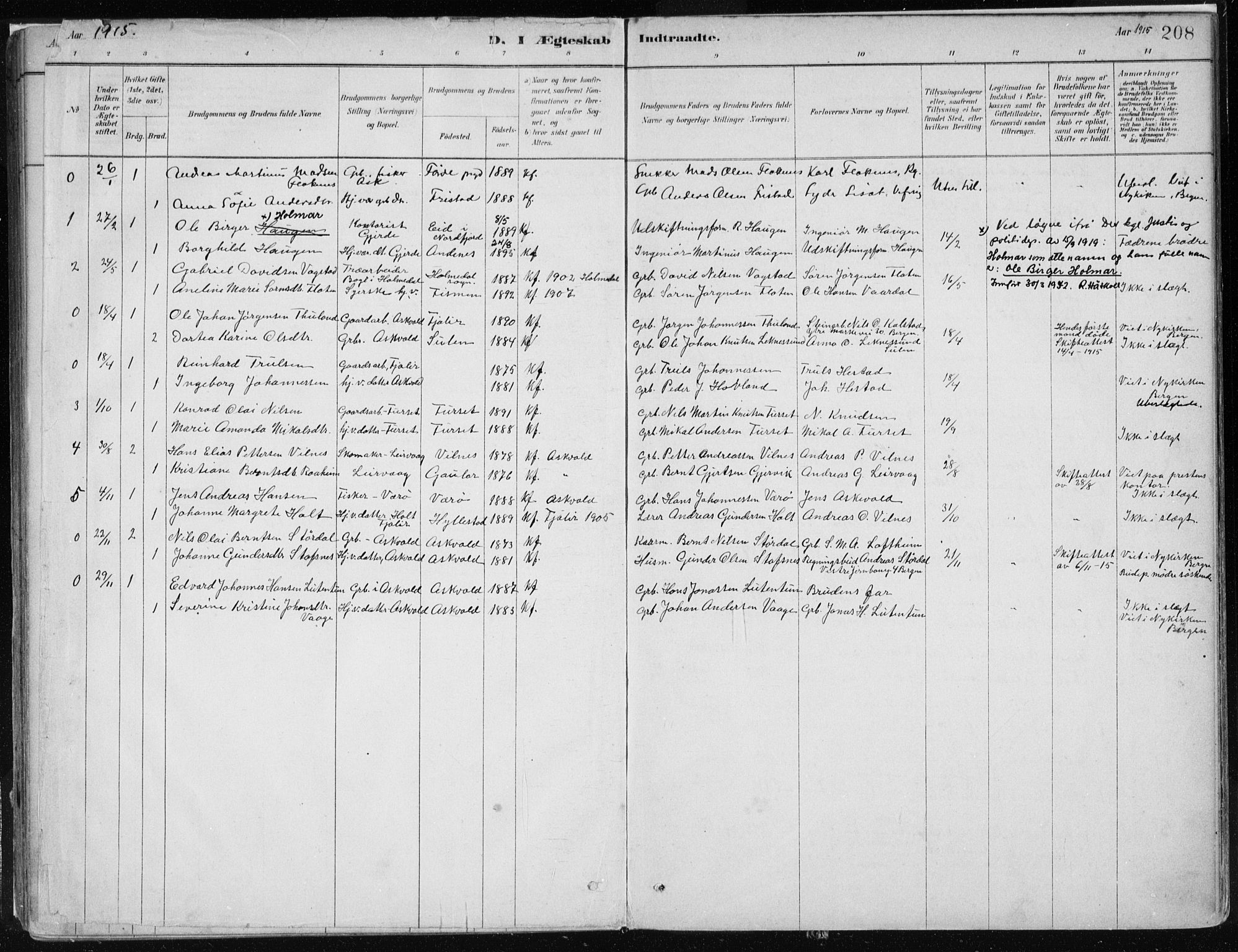Askvoll sokneprestembete, SAB/A-79501/H/Haa/Haab/L0002: Parish register (official) no. B 2, 1879-1909, p. 208