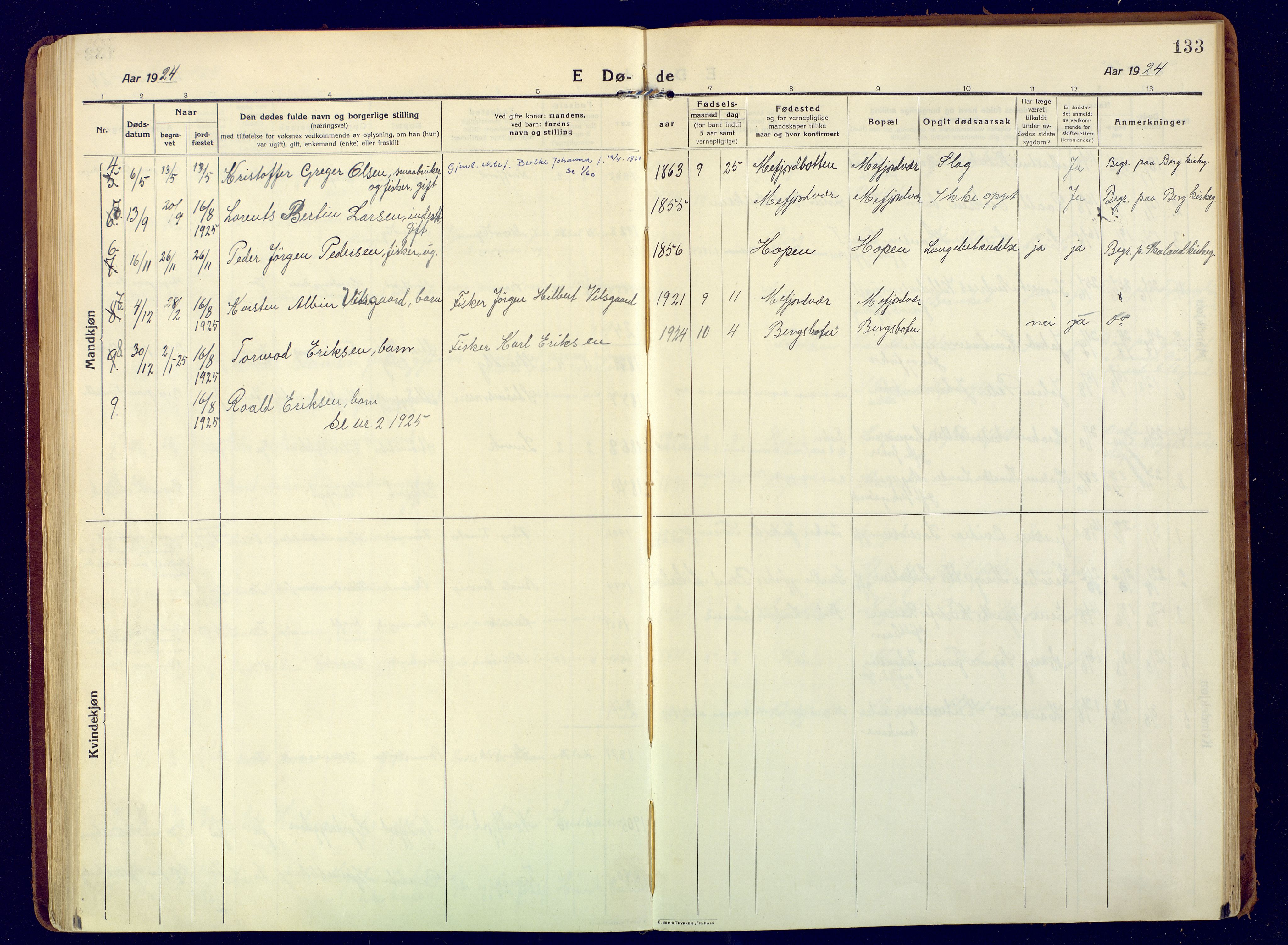 Berg sokneprestkontor, SATØ/S-1318/G/Ga/Gaa: Parish register (official) no. 9, 1916-1928, p. 133