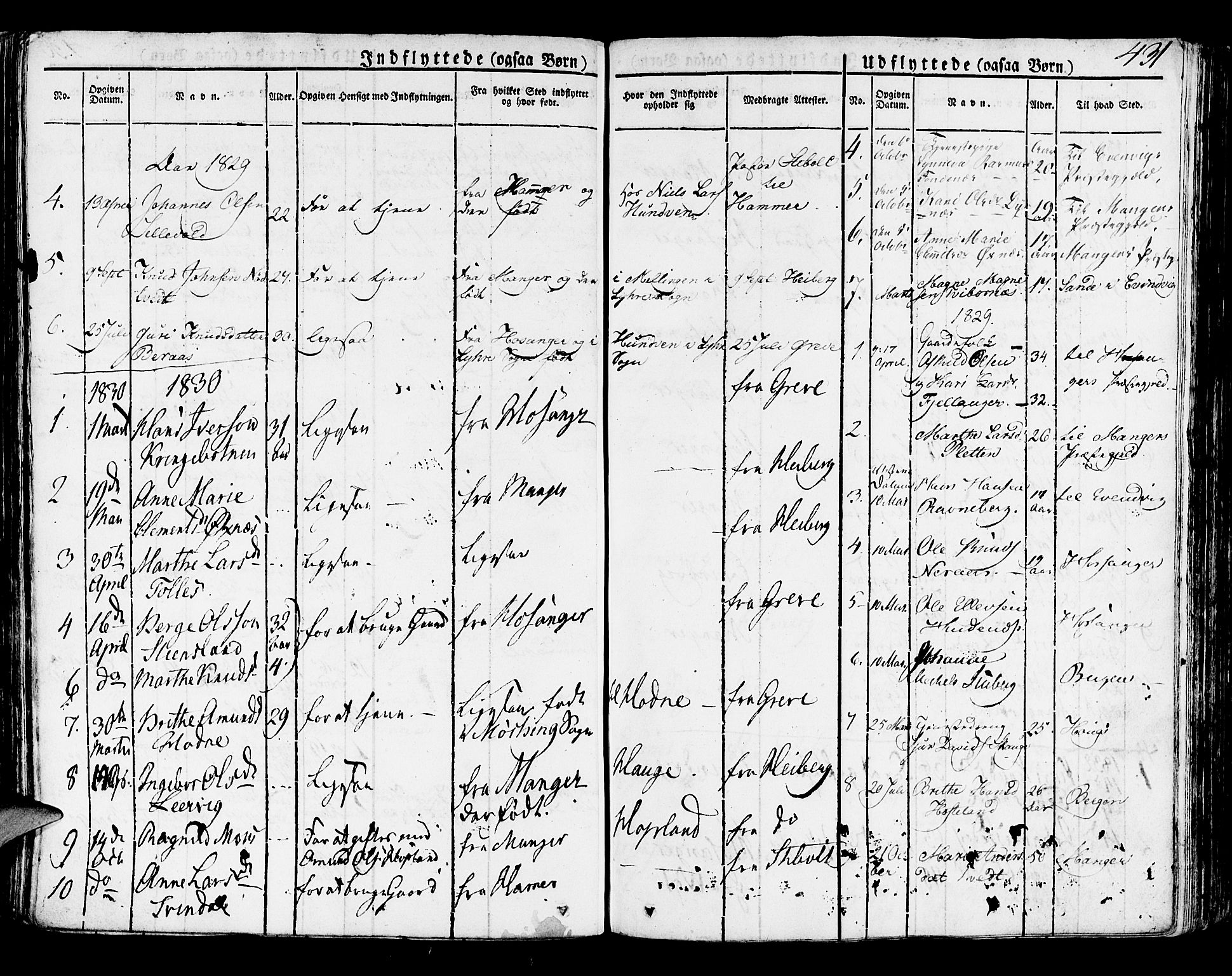 Lindås Sokneprestembete, SAB/A-76701/H/Haa: Parish register (official) no. A 8, 1823-1836, p. 431
