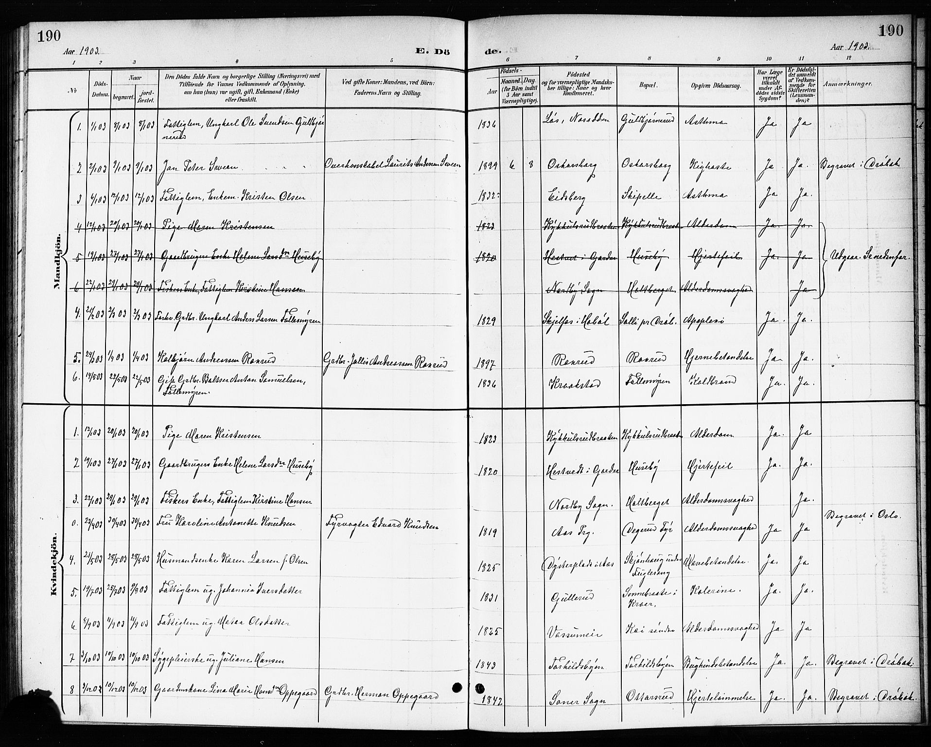 Drøbak prestekontor Kirkebøker, SAO/A-10142a/G/Gb/L0001: Parish register (copy) no. II 1, 1901-1919, p. 190