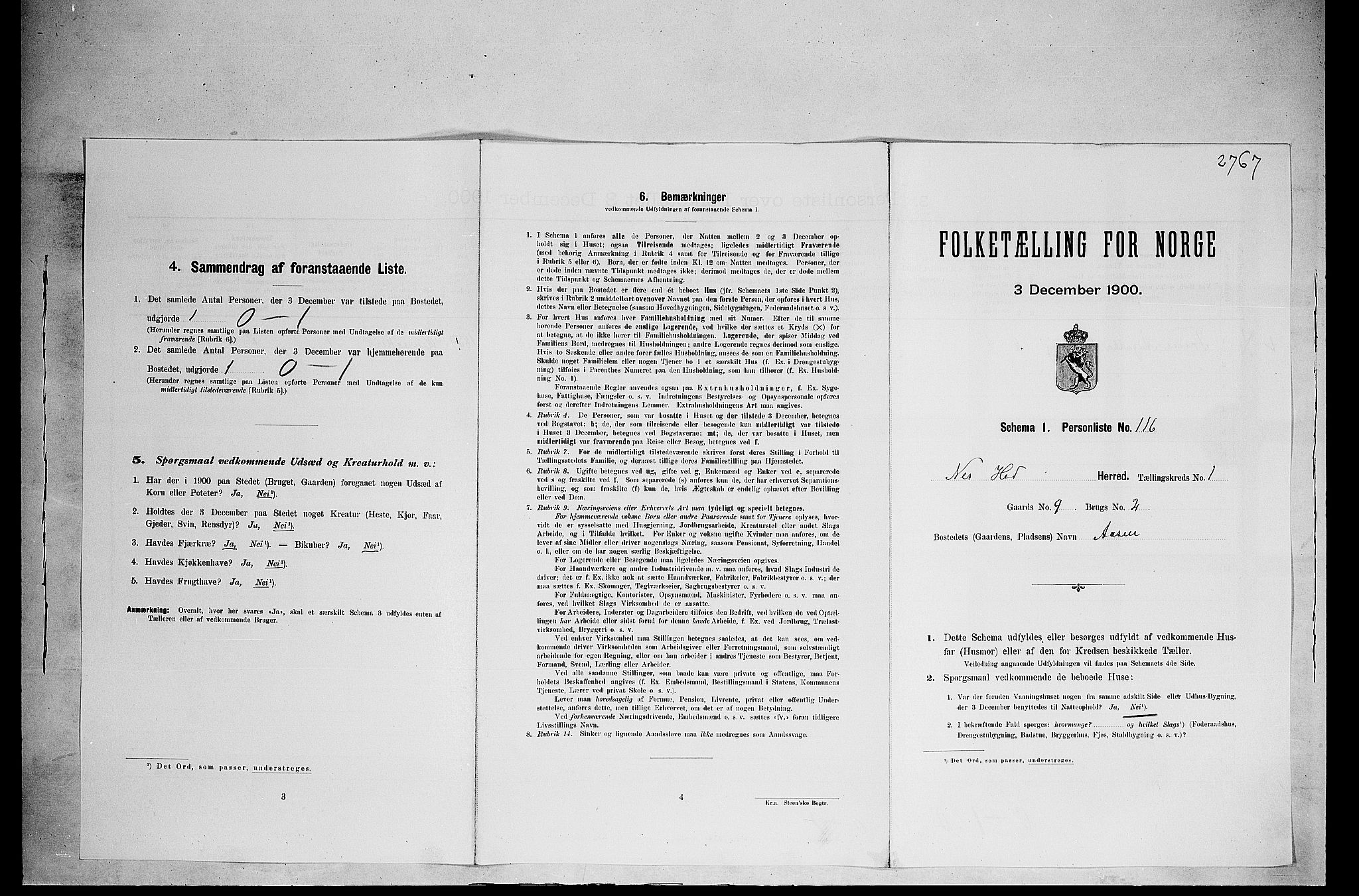 SAH, 1900 census for Nes, 1900, p. 326