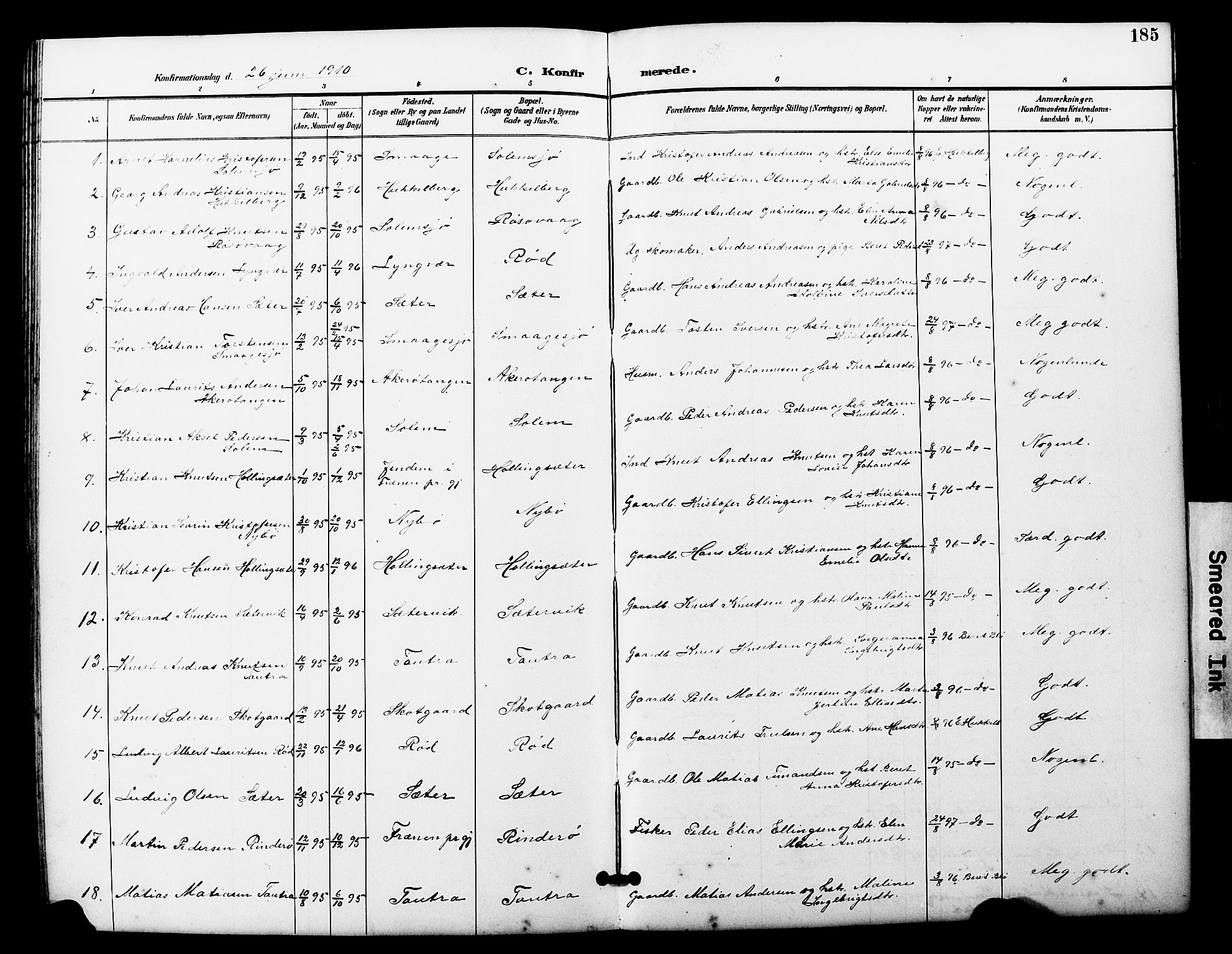Ministerialprotokoller, klokkerbøker og fødselsregistre - Møre og Romsdal, SAT/A-1454/560/L0725: Parish register (copy) no. 560C02, 1895-1930, p. 185