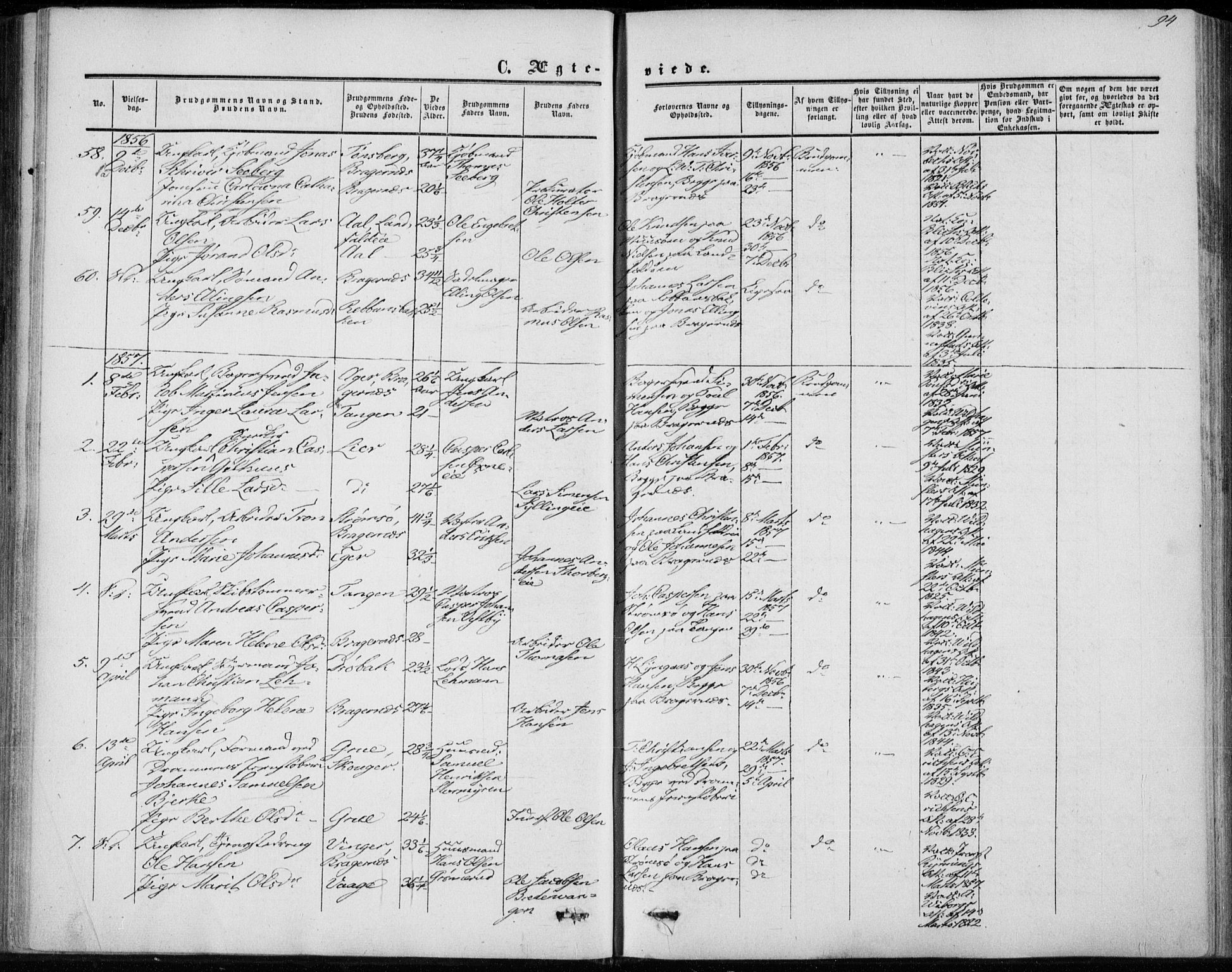 Bragernes kirkebøker, SAKO/A-6/F/Fc/L0002: Parish register (official) no. III 2, 1854-1865, p. 94