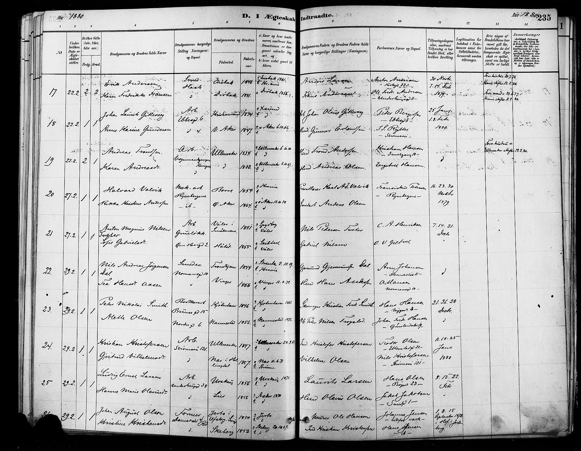 Østre Aker prestekontor Kirkebøker, AV/SAO-A-10840/F/Fa/L0006: Parish register (official) no. I 5, 1879-1882, p. 235