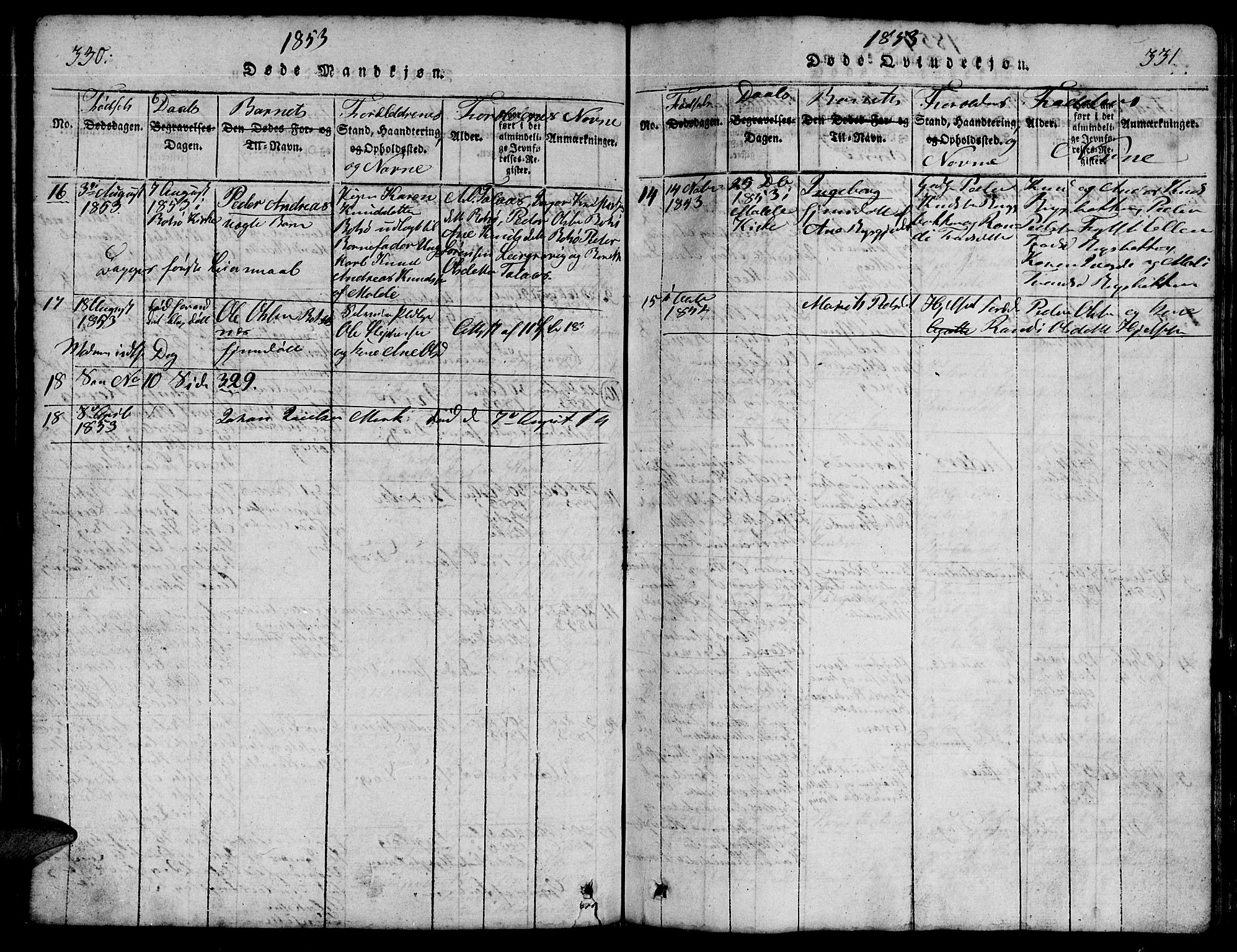 Ministerialprotokoller, klokkerbøker og fødselsregistre - Møre og Romsdal, AV/SAT-A-1454/555/L0665: Parish register (copy) no. 555C01, 1818-1868, p. 330-331