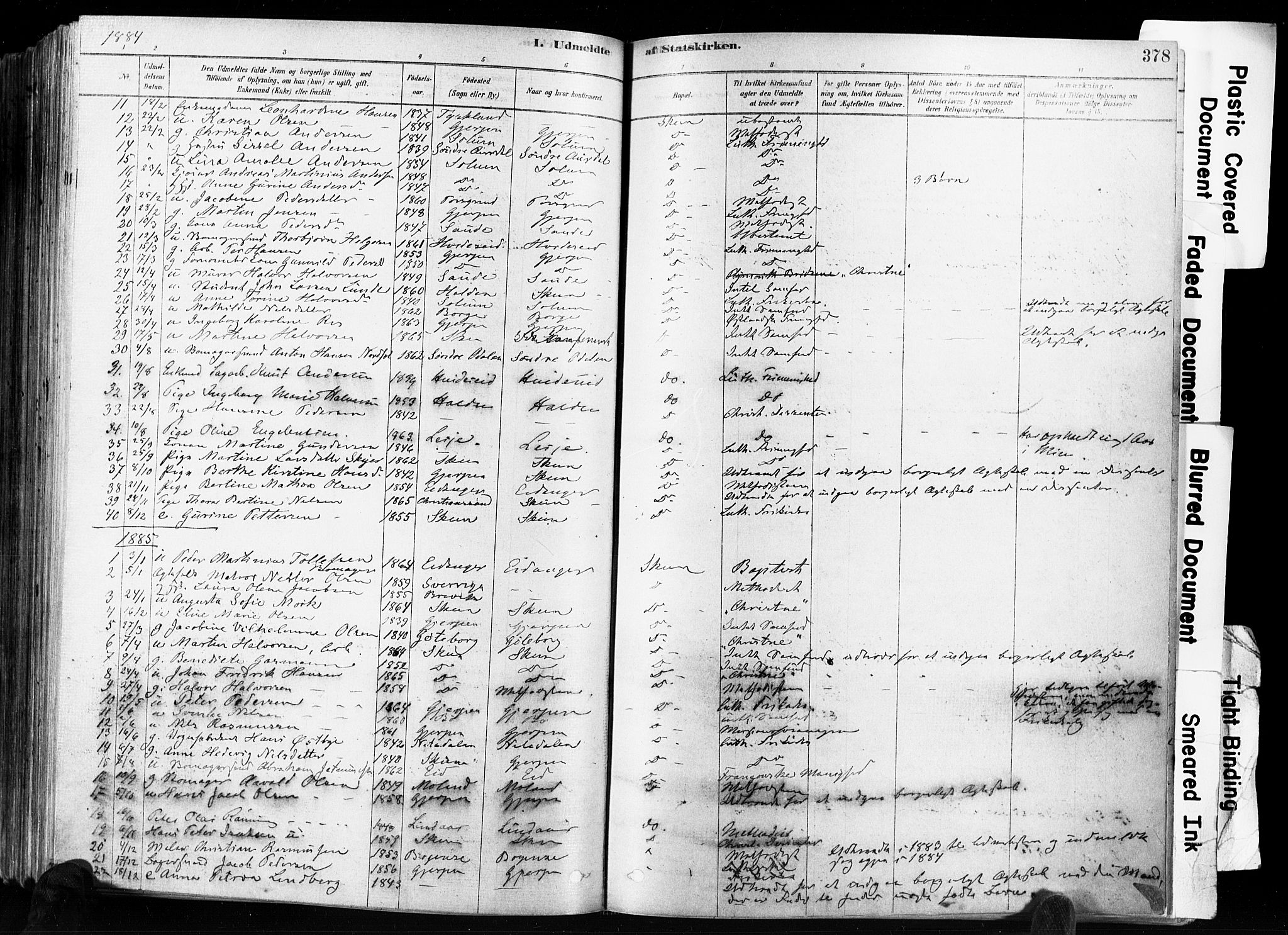 Skien kirkebøker, SAKO/A-302/F/Fa/L0009: Parish register (official) no. 9, 1878-1890, p. 378