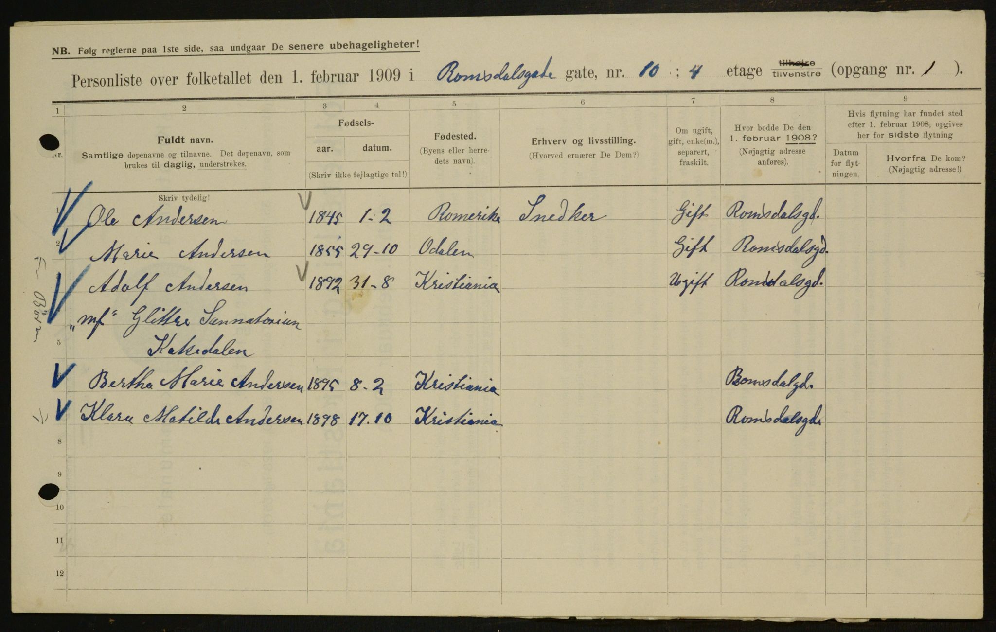 OBA, Municipal Census 1909 for Kristiania, 1909, p. 75586