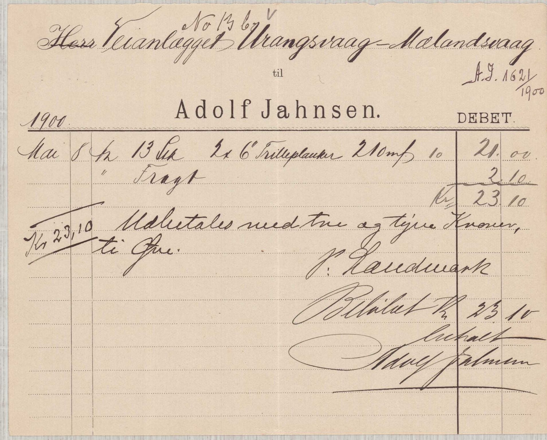 Finnaas kommune. Formannskapet, IKAH/1218a-021/E/Ea/L0002/0001: Rekneskap for veganlegg / Rekneskap for veganlegget Urangsvåg - Mælandsvåg, 1898-1900, p. 154