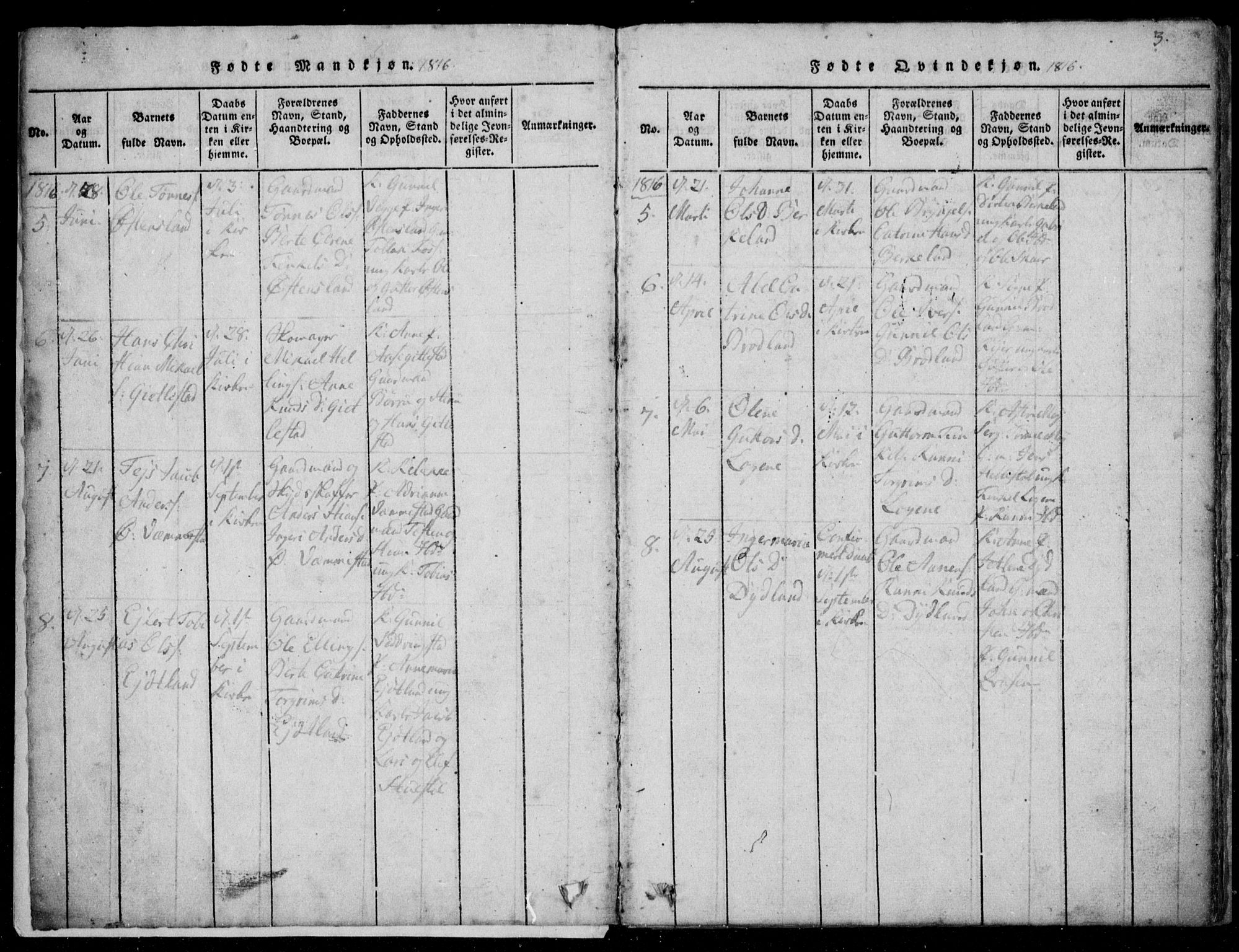 Lyngdal sokneprestkontor, AV/SAK-1111-0029/F/Fb/Fbb/L0001: Parish register (copy) no. B 1, 1816-1900, p. 3