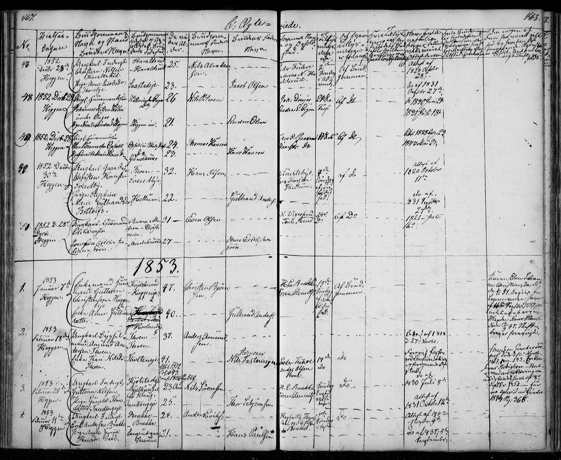 Modum kirkebøker, AV/SAKO-A-234/F/Fa/L0008: Parish register (official) no. 8, 1851-1859, p. 467-468