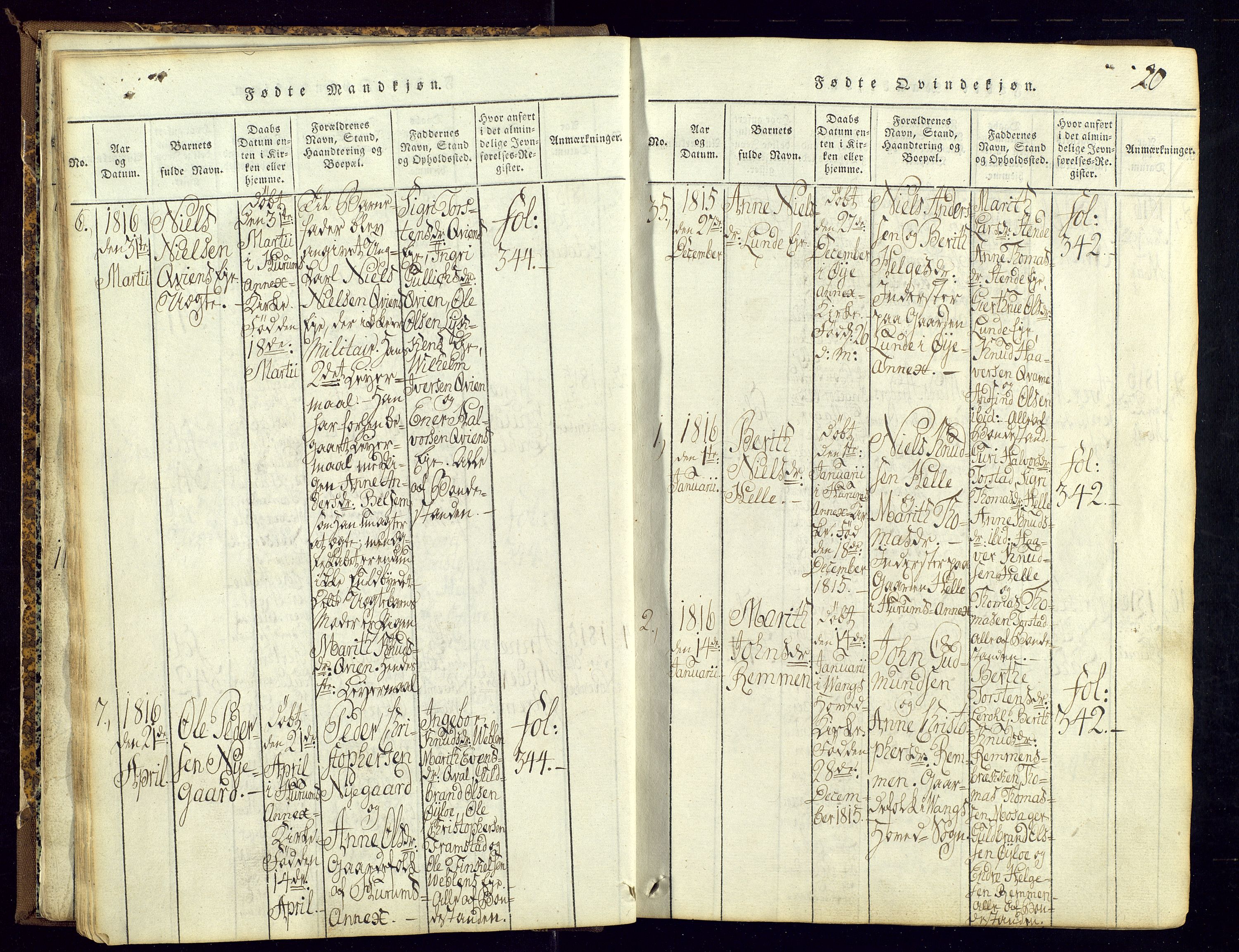 Vang prestekontor, Valdres, AV/SAH-PREST-140/H/Ha/L0004: Parish register (official) no. 4, 1814-1831, p. 20