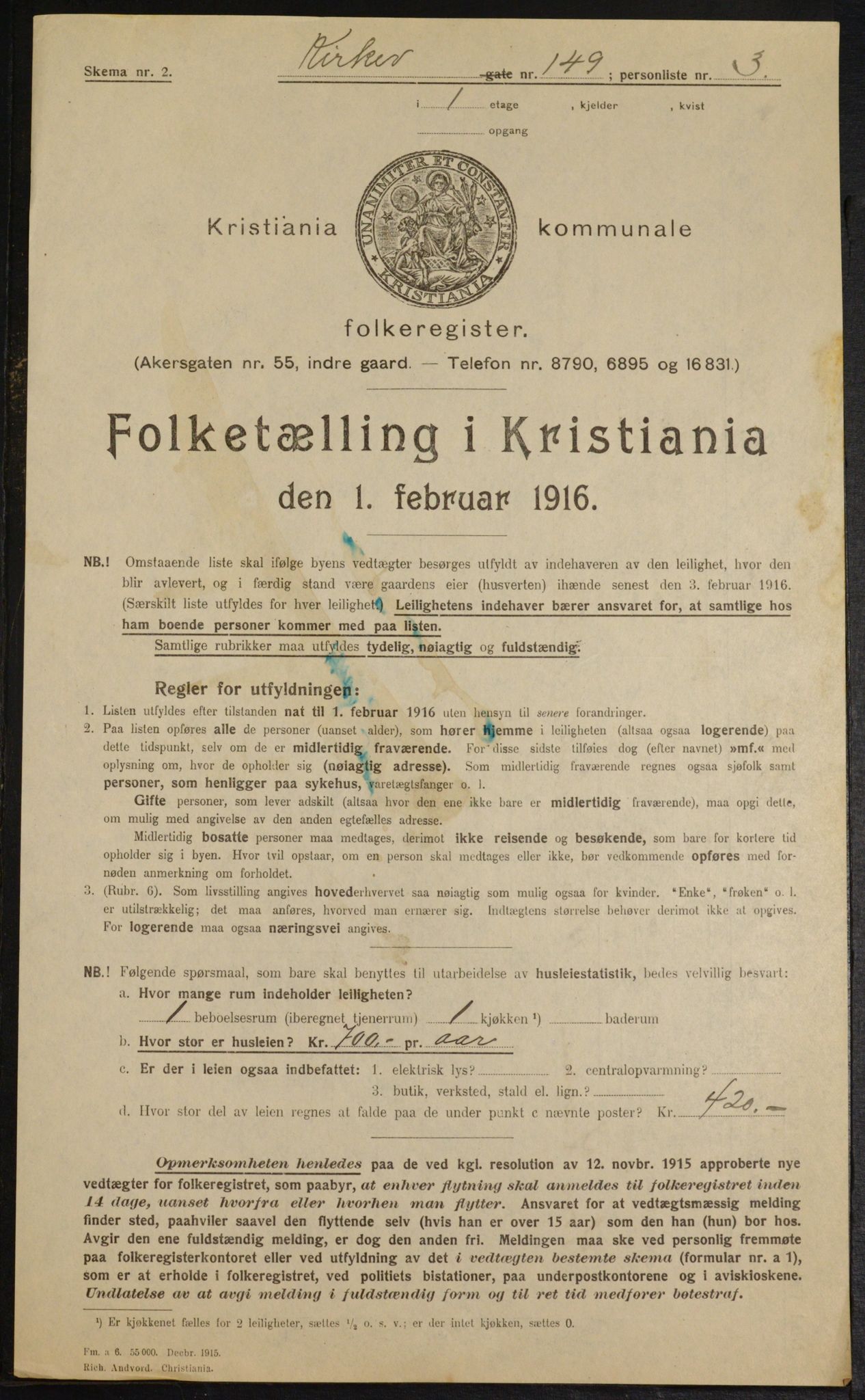 OBA, Municipal Census 1916 for Kristiania, 1916, p. 52586