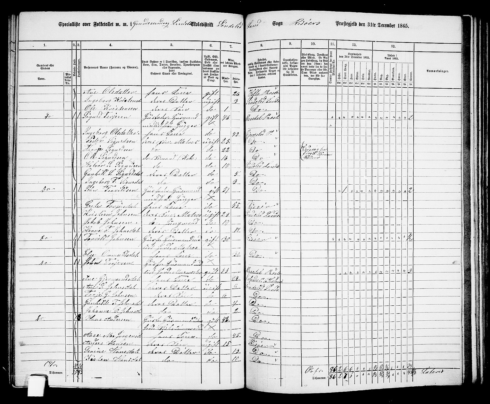 RA, 1865 census for Risør/Søndeled, 1865, p. 105