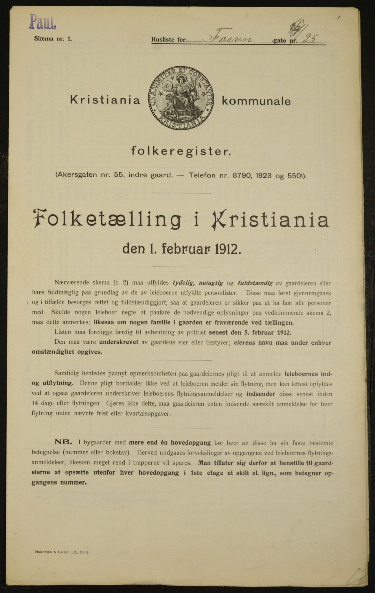 OBA, Municipal Census 1912 for Kristiania, 1912, p. 25322