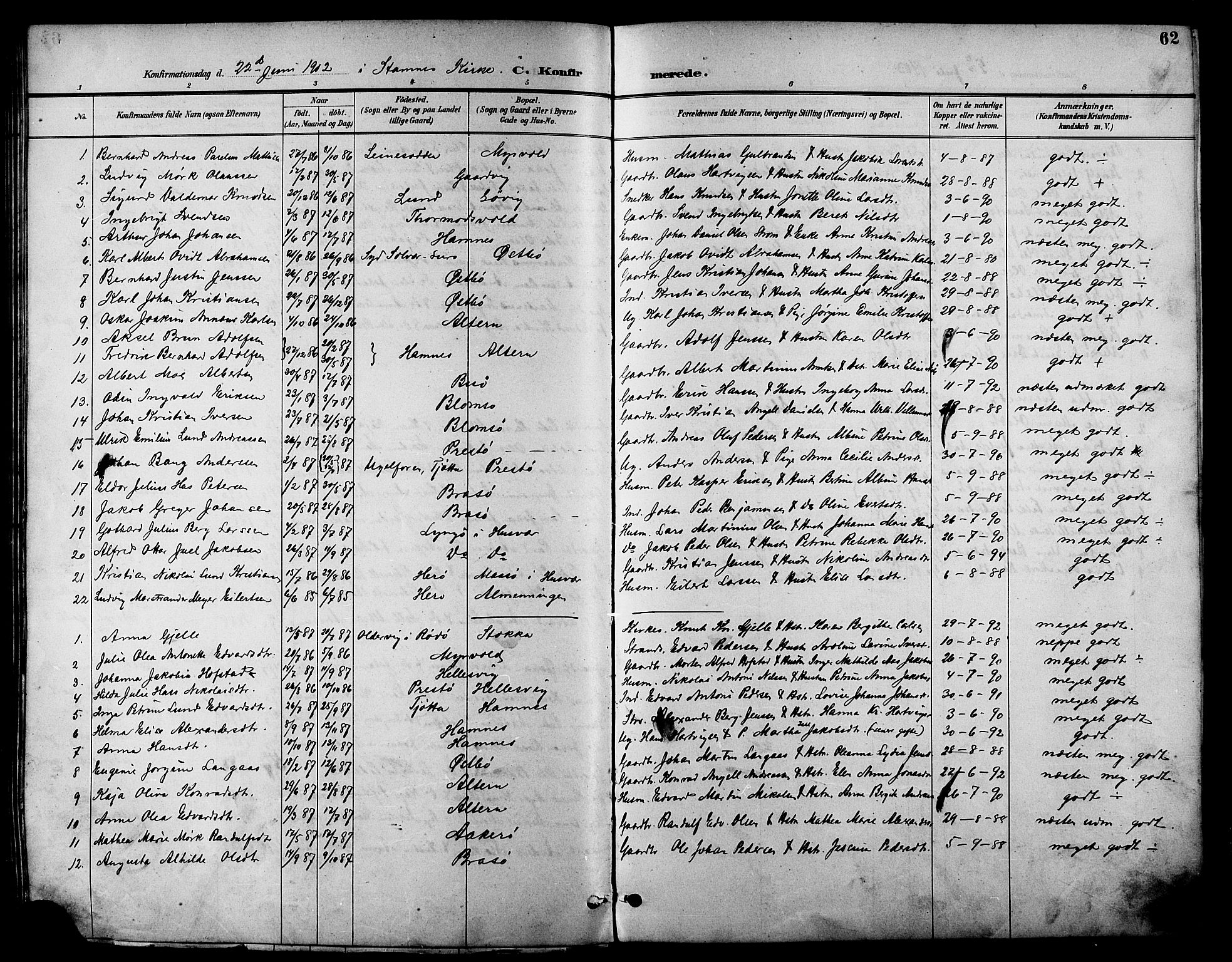Ministerialprotokoller, klokkerbøker og fødselsregistre - Nordland, SAT/A-1459/830/L0463: Parish register (copy) no. 830C05, 1895-1906, p. 62