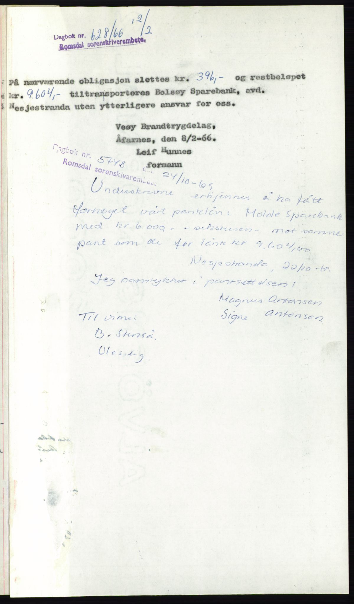 Romsdal sorenskriveri, AV/SAT-A-4149/1/2/2C: Mortgage book no. B4, 1948-1949, Diary no: : 628/1966