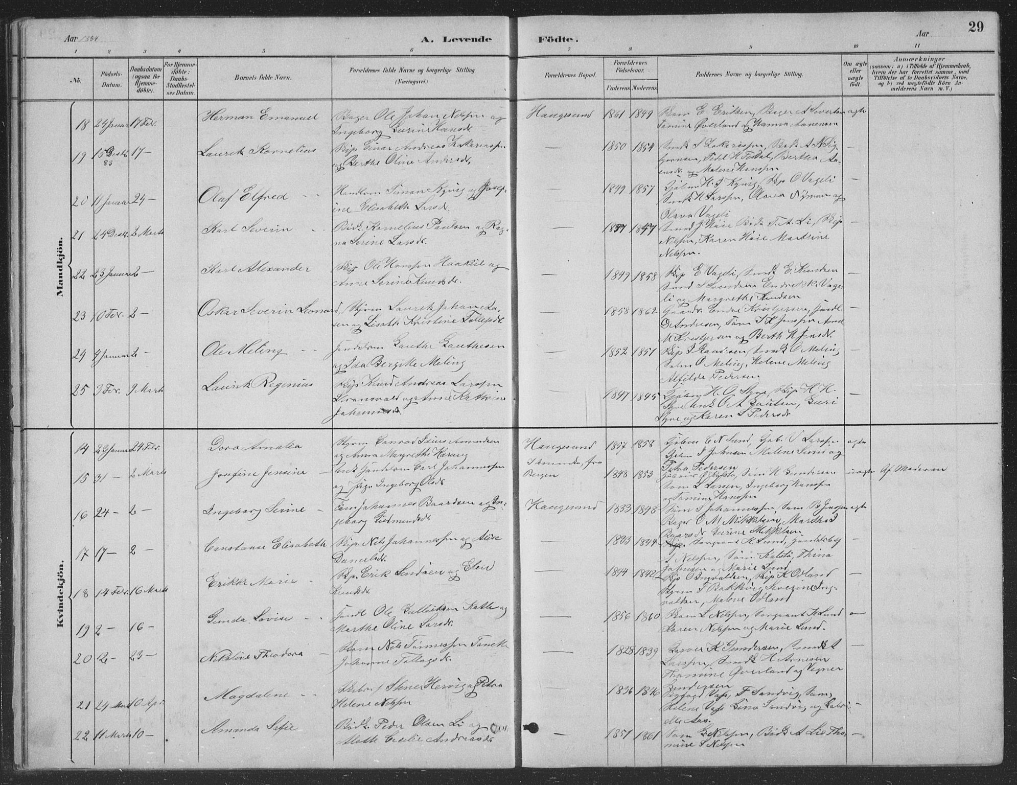 Haugesund sokneprestkontor, AV/SAST-A -101863/H/Ha/Hab/L0002: Parish register (copy) no. B 2, 1881-1894, p. 29