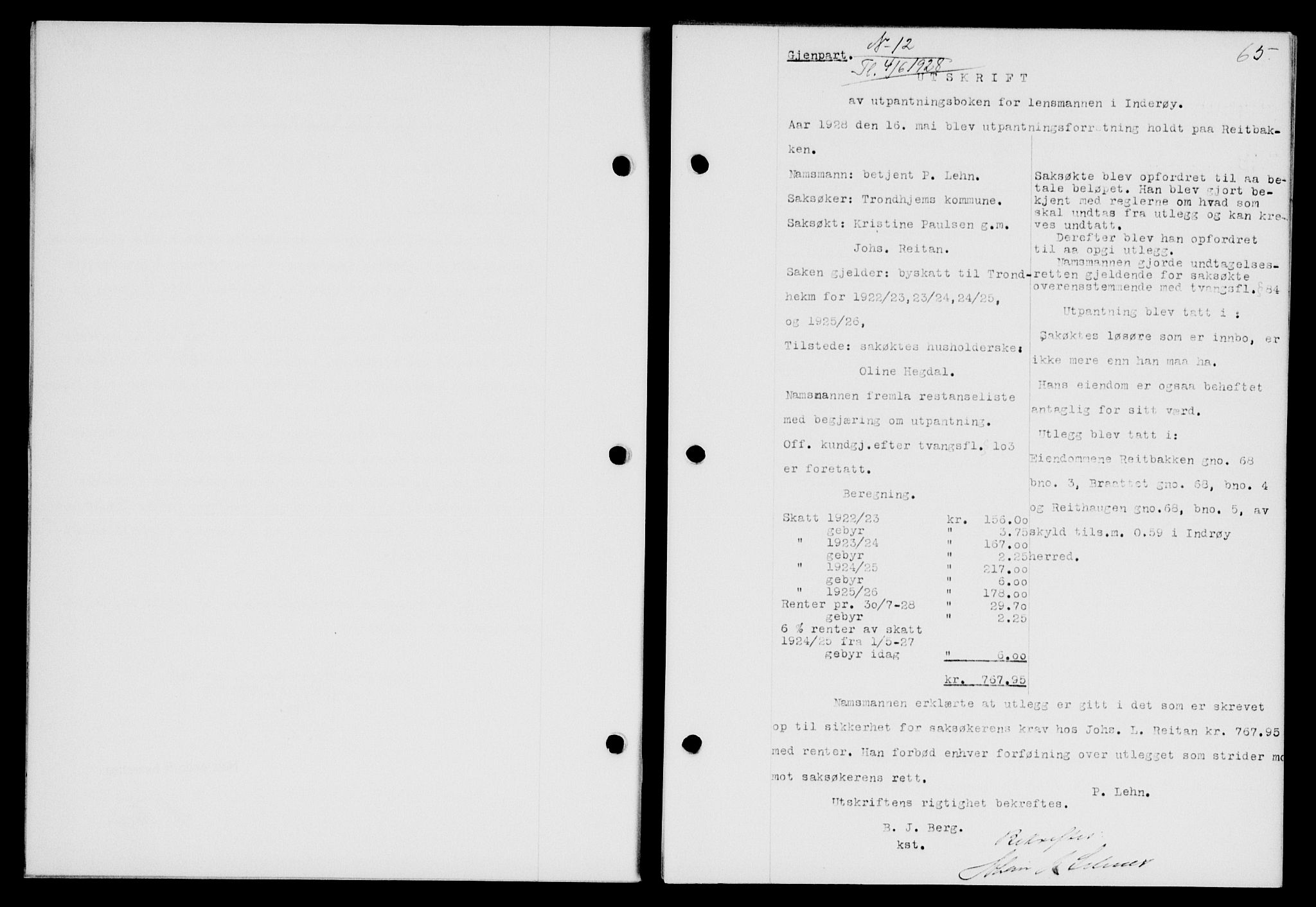 Inderøy sorenskriveri, SAT/A-4147/1/2/2C/L0065: Mortgage book no. 51, 1928-1928, Deed date: 04.06.1928