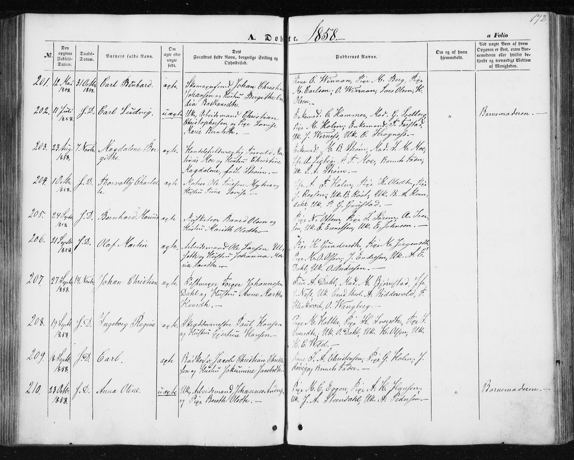 Ministerialprotokoller, klokkerbøker og fødselsregistre - Sør-Trøndelag, AV/SAT-A-1456/602/L0112: Parish register (official) no. 602A10, 1848-1859, p. 172