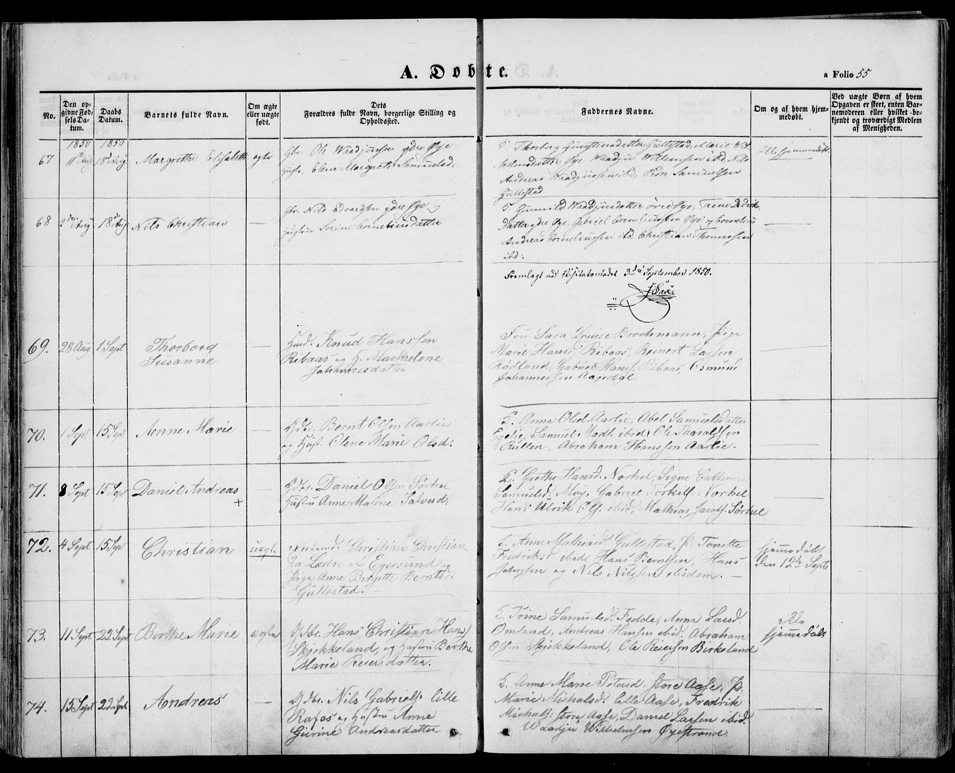 Kvinesdal sokneprestkontor, SAK/1111-0026/F/Fa/Fab/L0005: Parish register (official) no. A 5, 1844-1857, p. 55