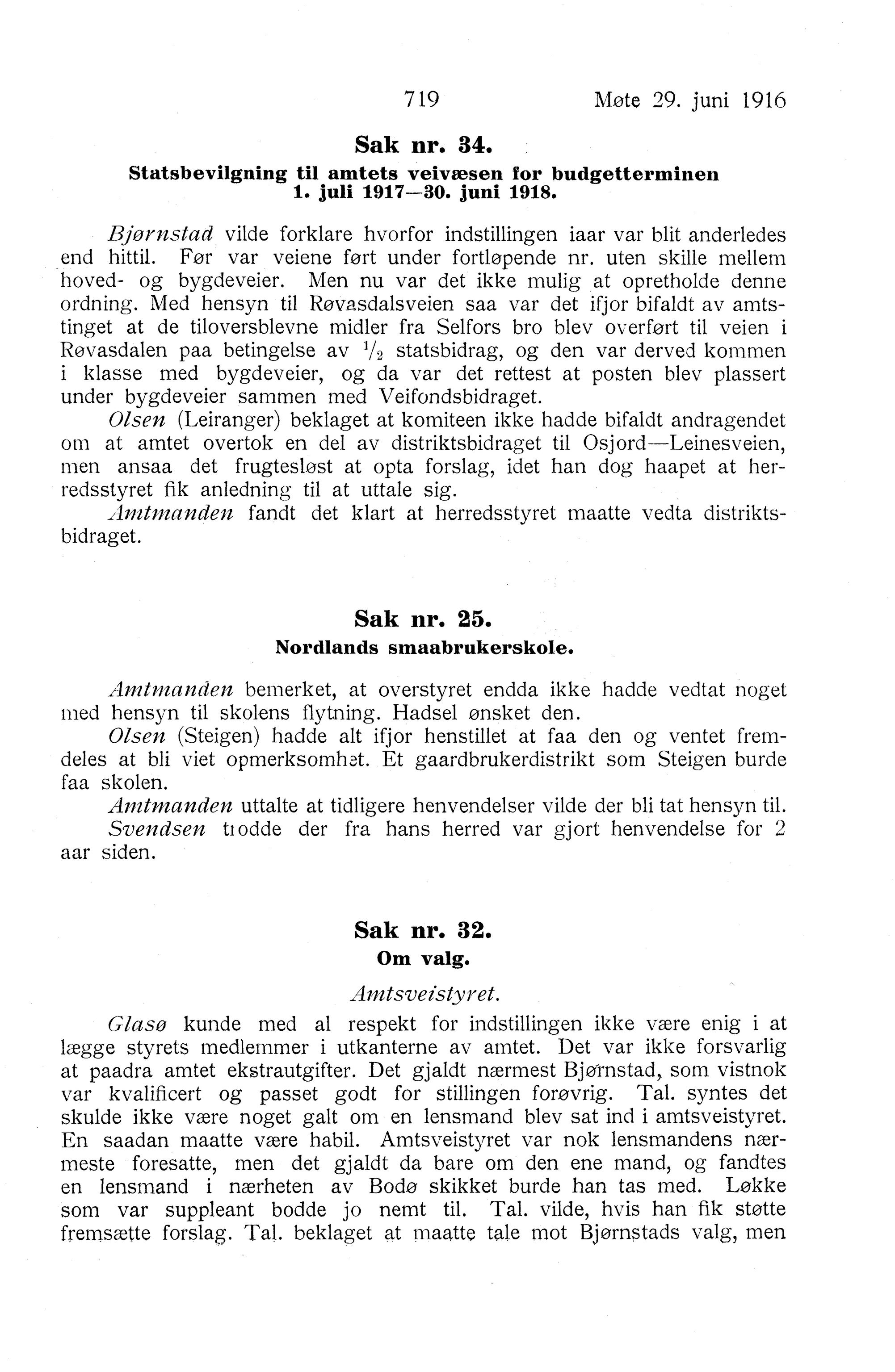 Nordland Fylkeskommune. Fylkestinget, AIN/NFK-17/176/A/Ac/L0039: Fylkestingsforhandlinger 1916, 1916