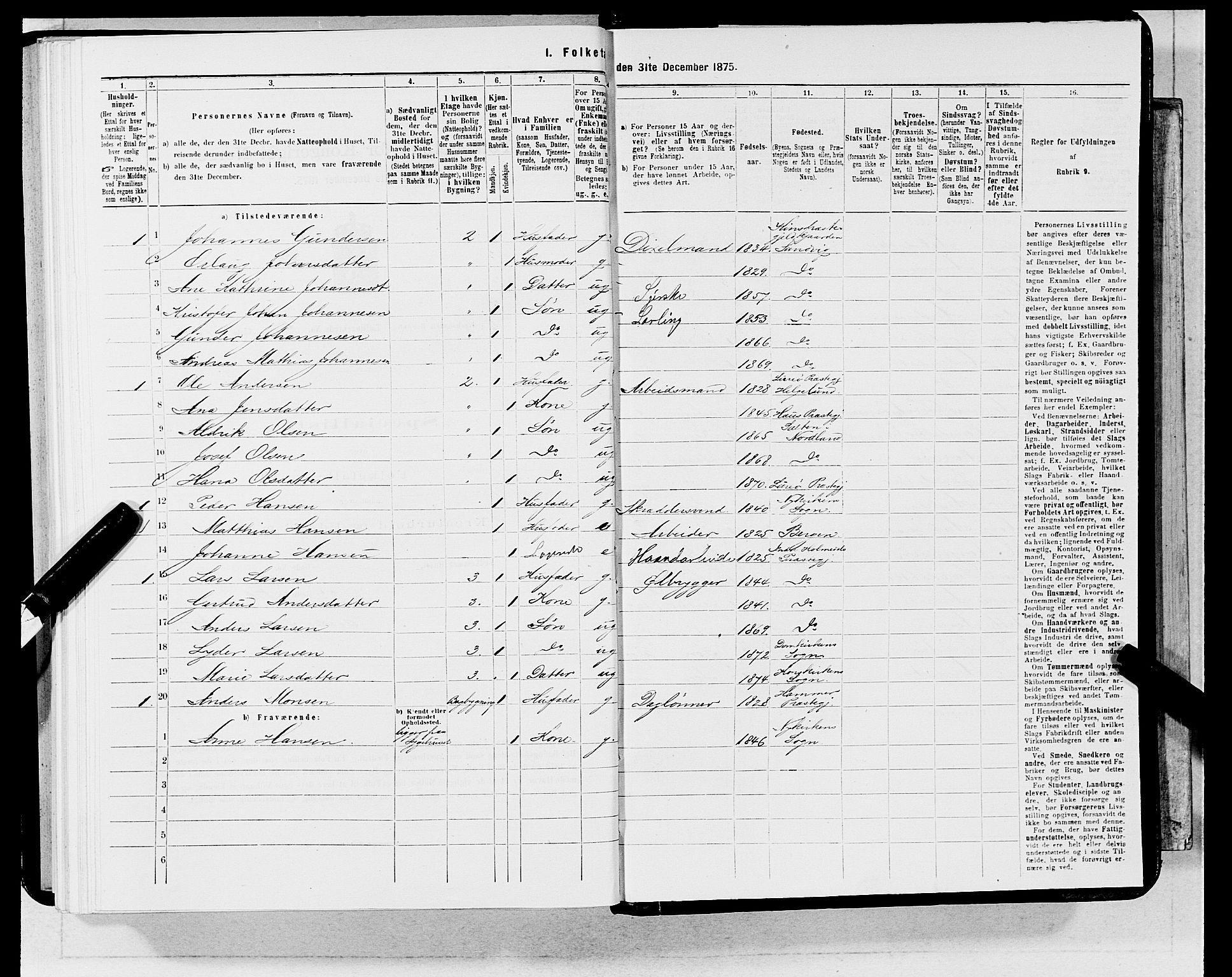 SAB, 1875 census for 1301 Bergen, 1875, p. 5194