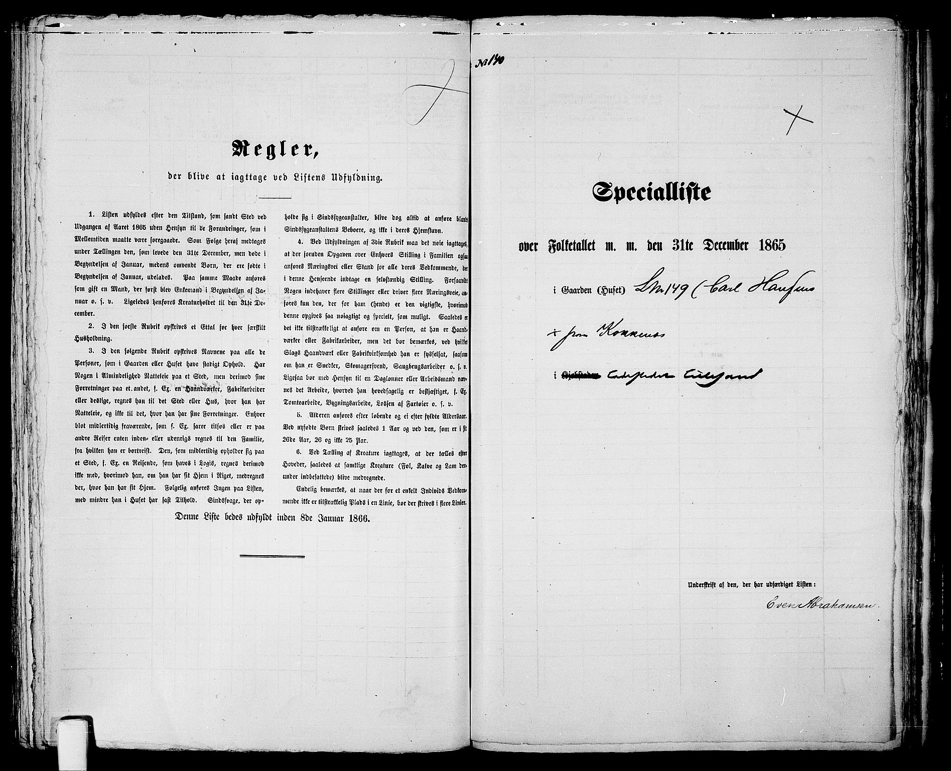 RA, 1865 census for Vestre Moland/Lillesand, 1865, p. 289