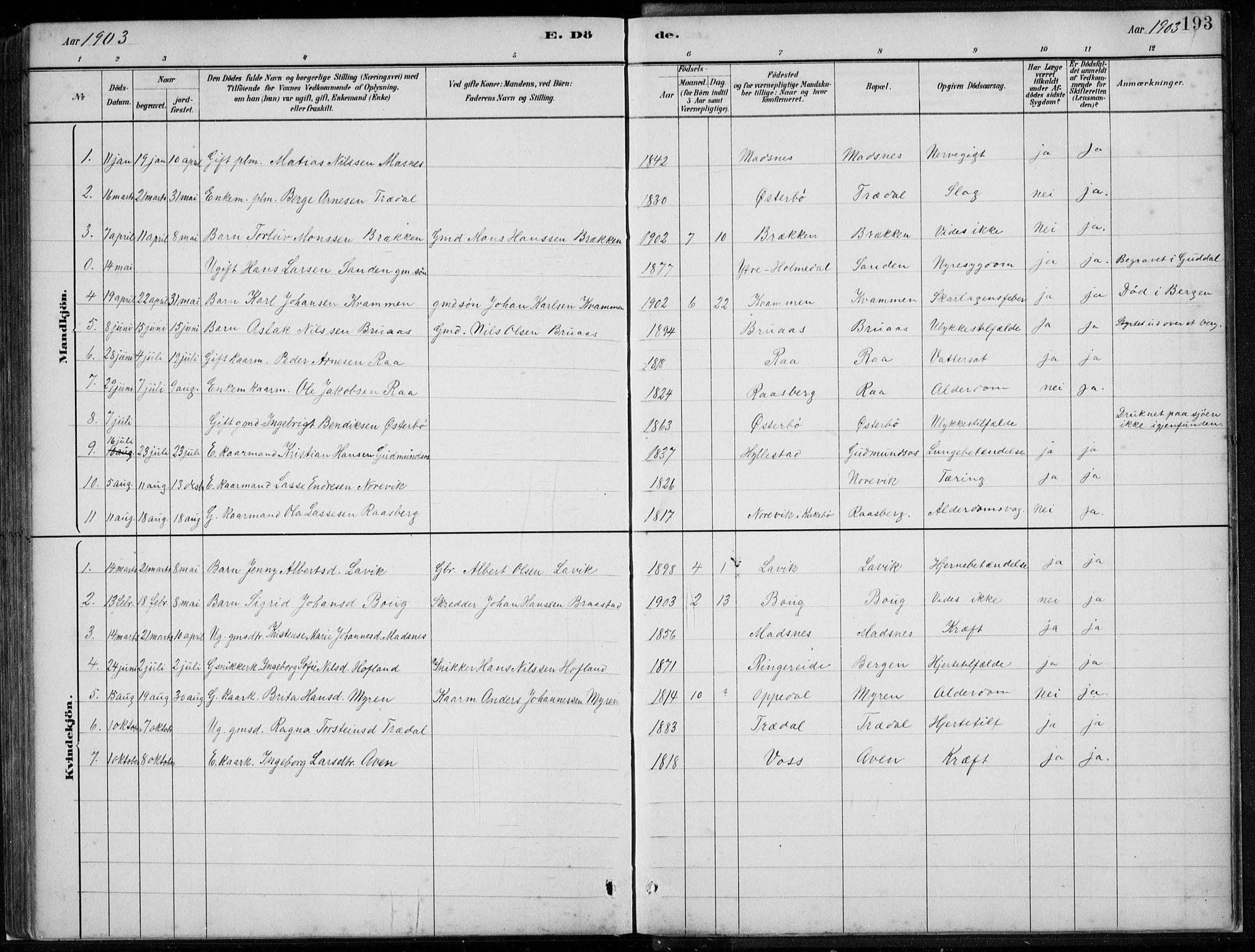 Lavik sokneprestembete, SAB/A-80901: Parish register (copy) no. A 2, 1882-1910, p. 193