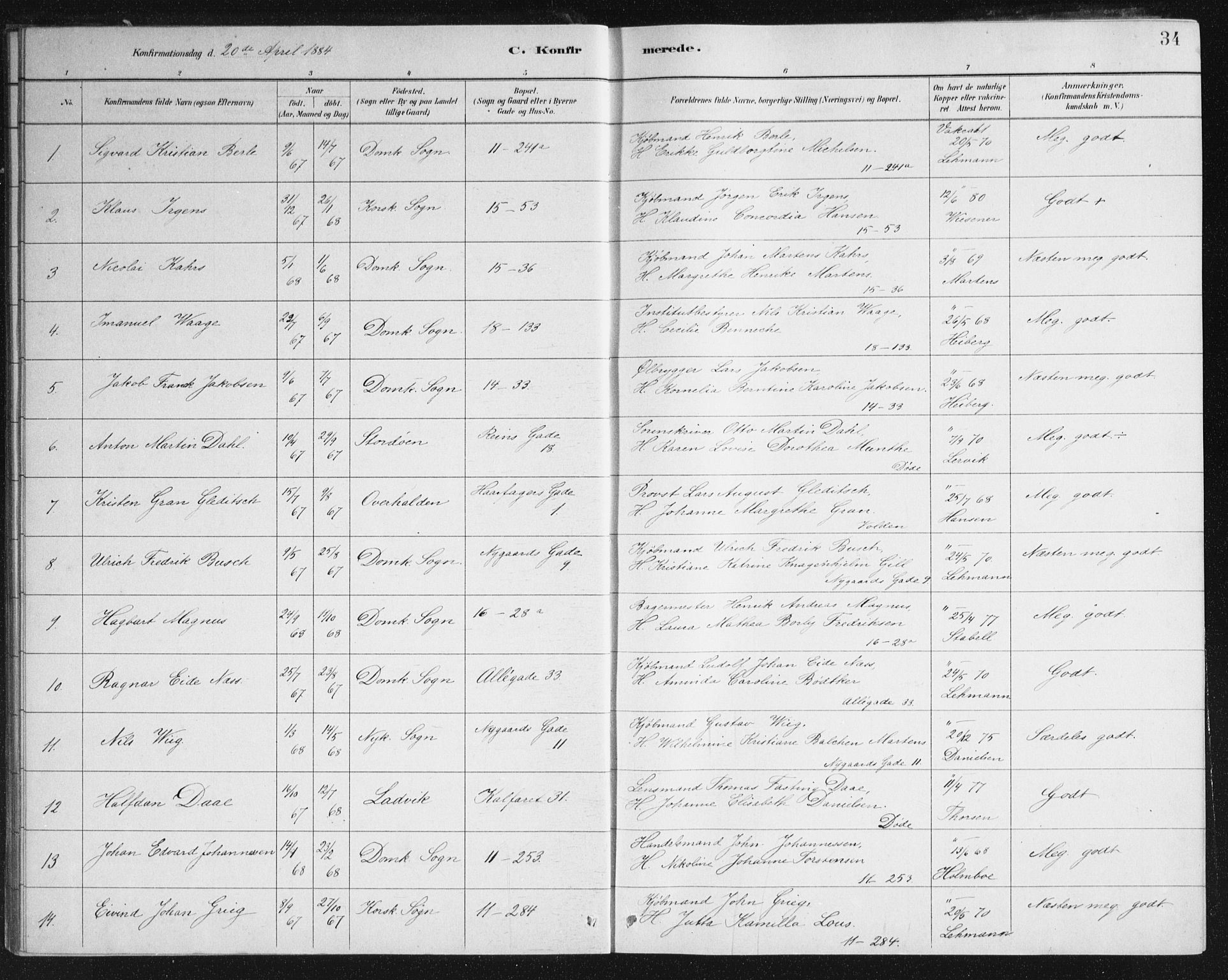 Domkirken sokneprestembete, SAB/A-74801/H/Haa/L0066: Curate's parish register no. A 4, 1880-1912, p. 34