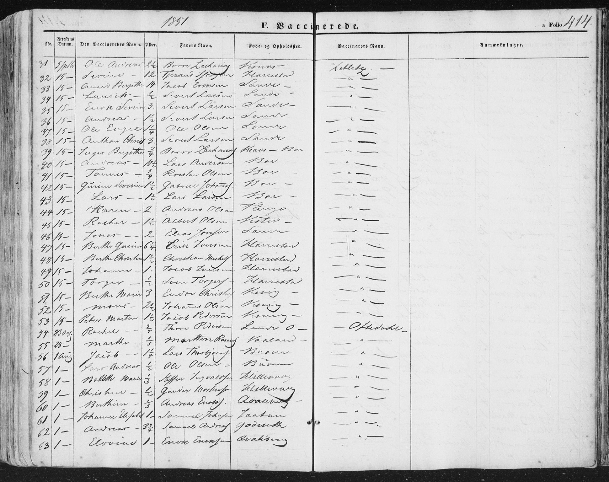 Hetland sokneprestkontor, AV/SAST-A-101826/30/30BA/L0002: Parish register (official) no. A 2, 1849-1869, p. 414