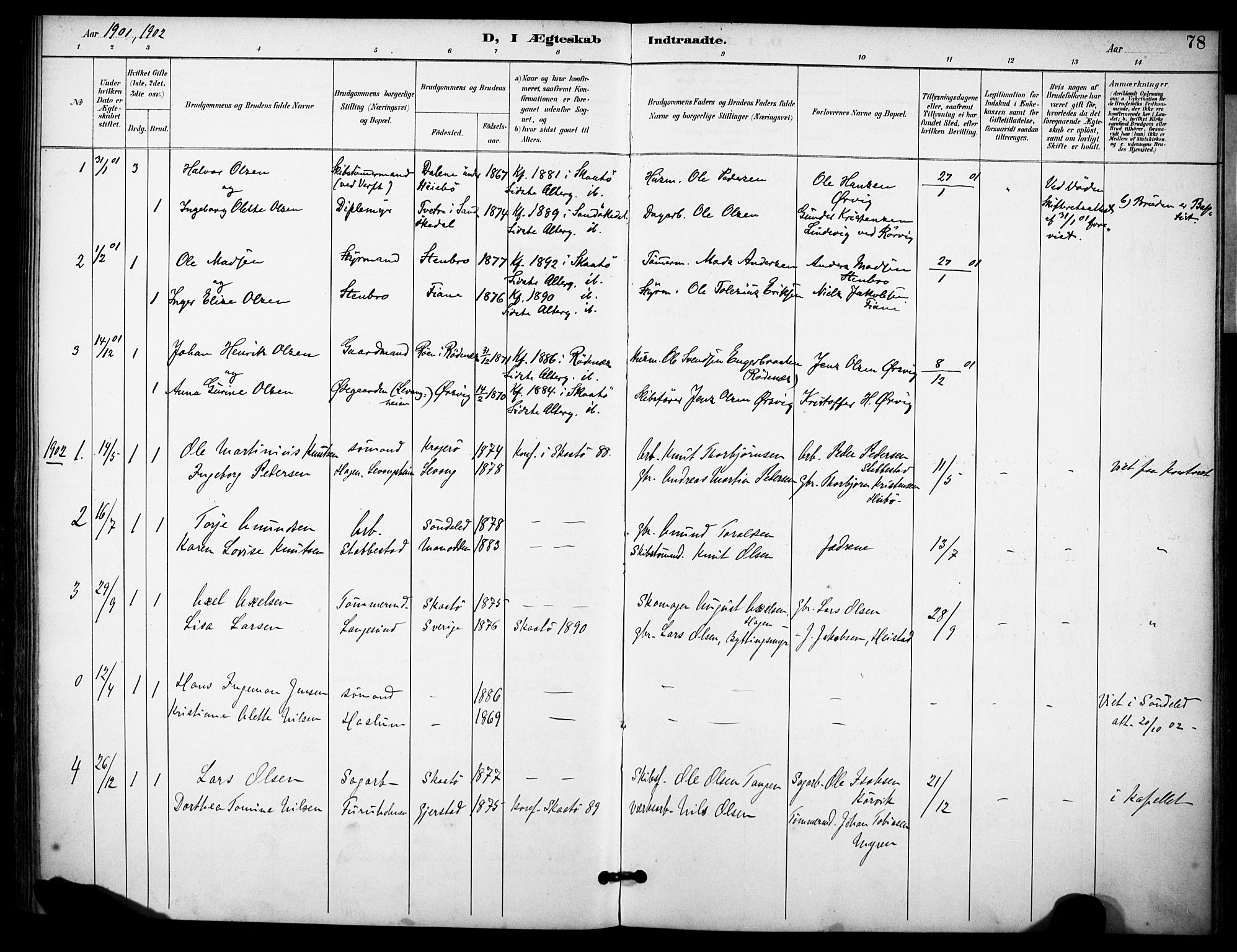 Skåtøy kirkebøker, AV/SAKO-A-304/F/Fb/L0001: Parish register (official) no. II 1, 1892-1916, p. 78