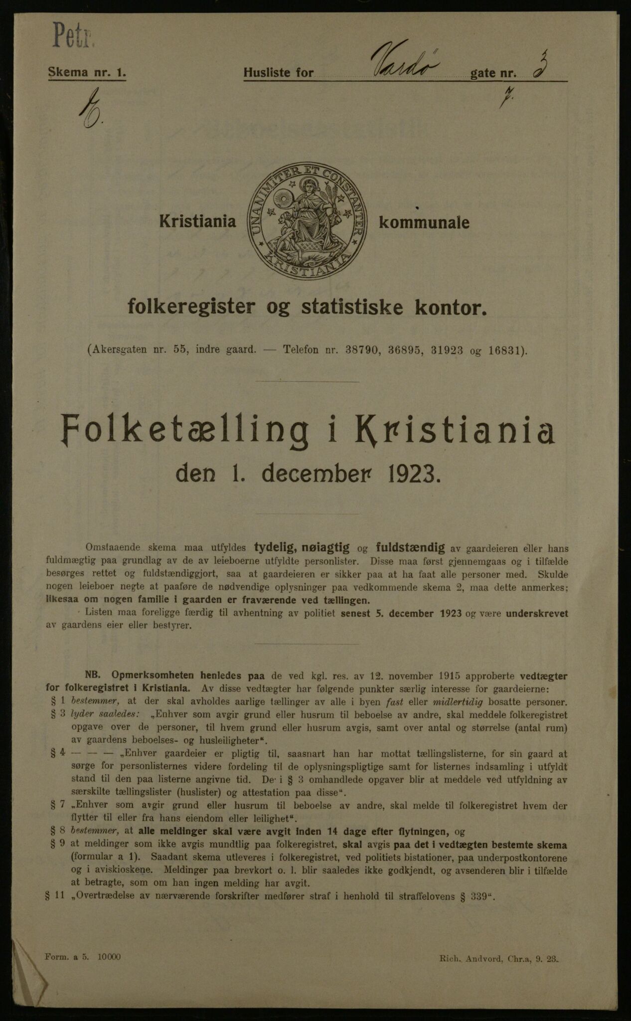 OBA, Municipal Census 1923 for Kristiania, 1923, p. 134703