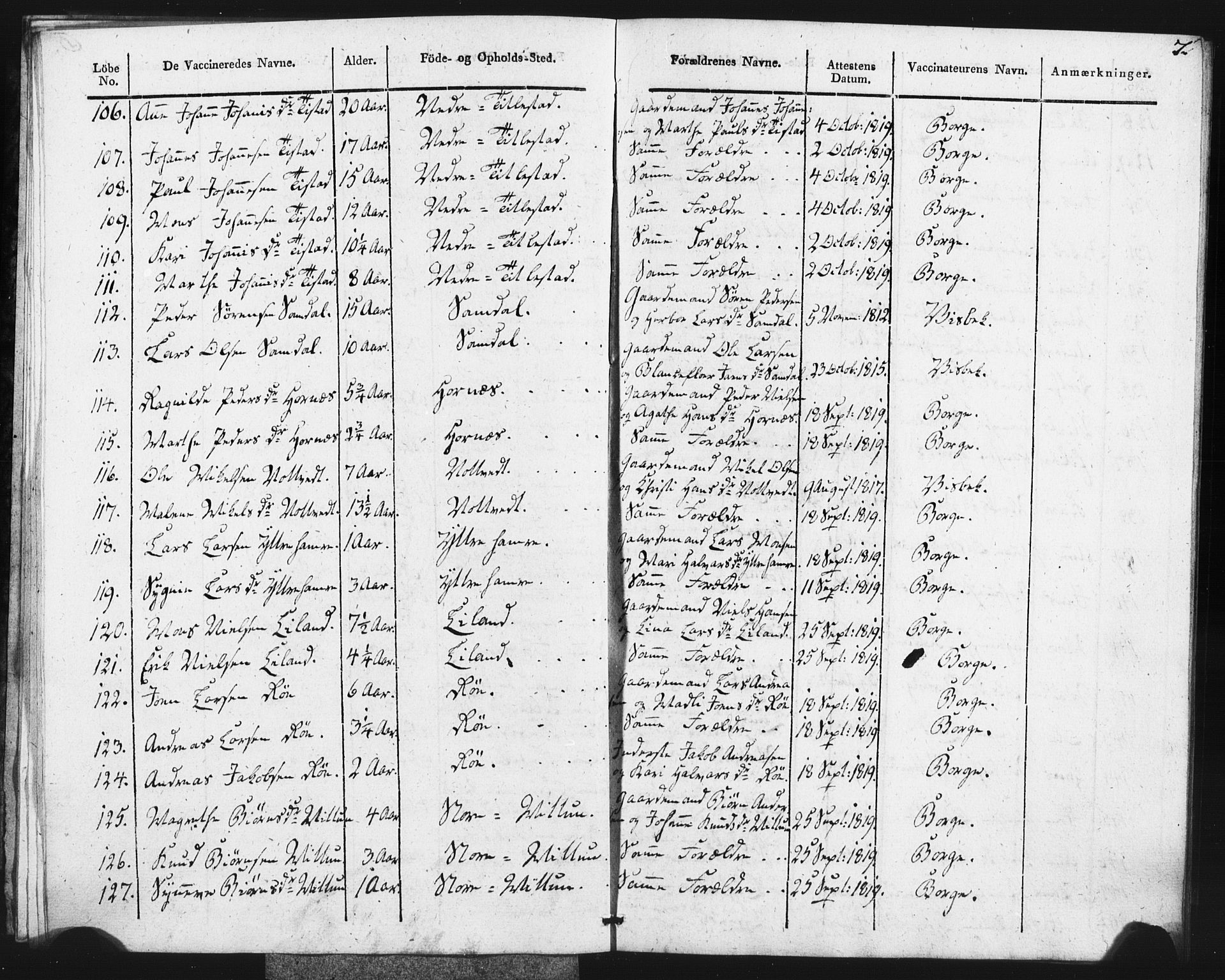 Fana Sokneprestembete, SAB/A-75101/H/Haa/Haaa/L0013: Parish register (official) no. A 13, 1819-1833, p. 7