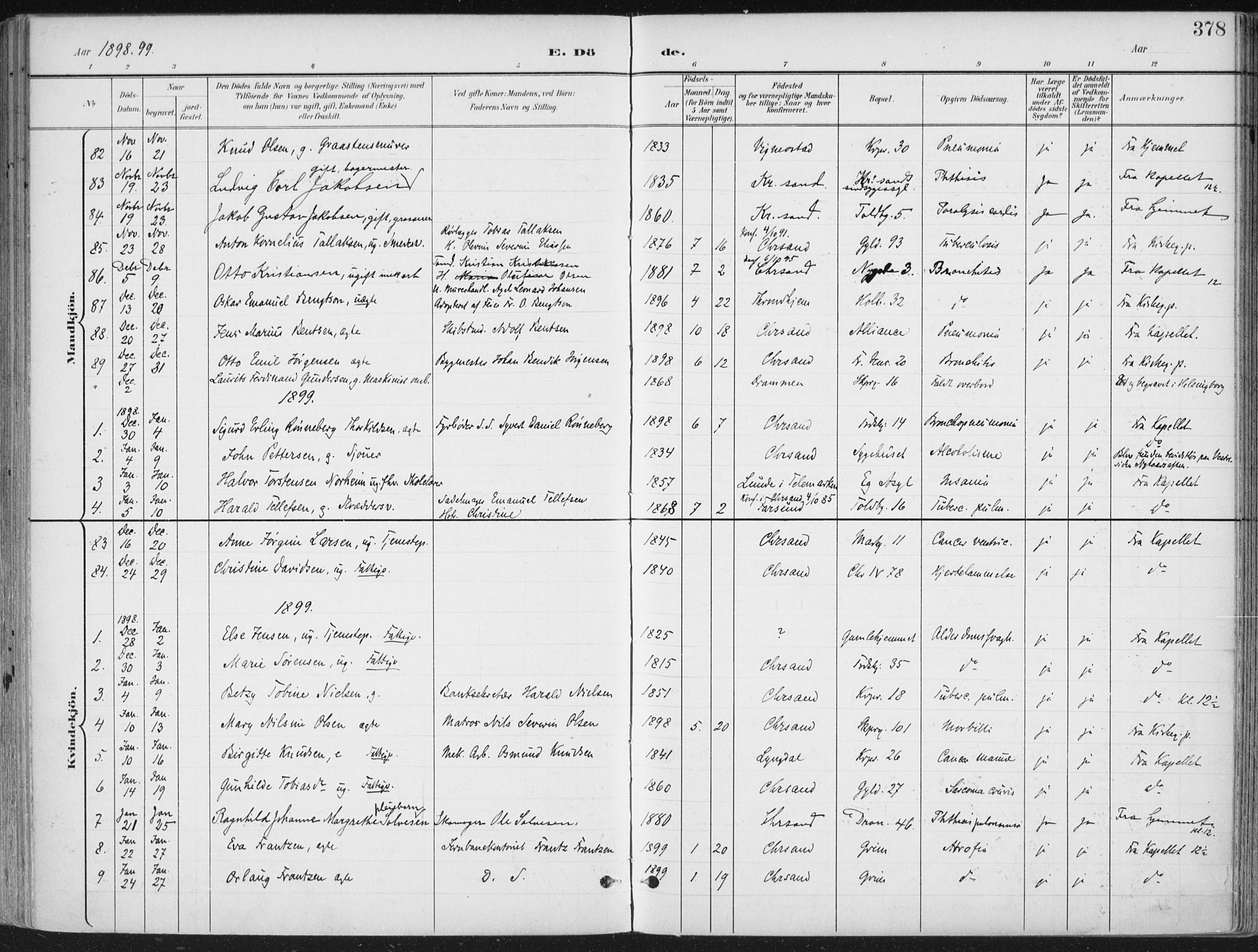 Kristiansand domprosti, AV/SAK-1112-0006/F/Fa/L0021: Parish register (official) no. A 20, 1898-1908, p. 378