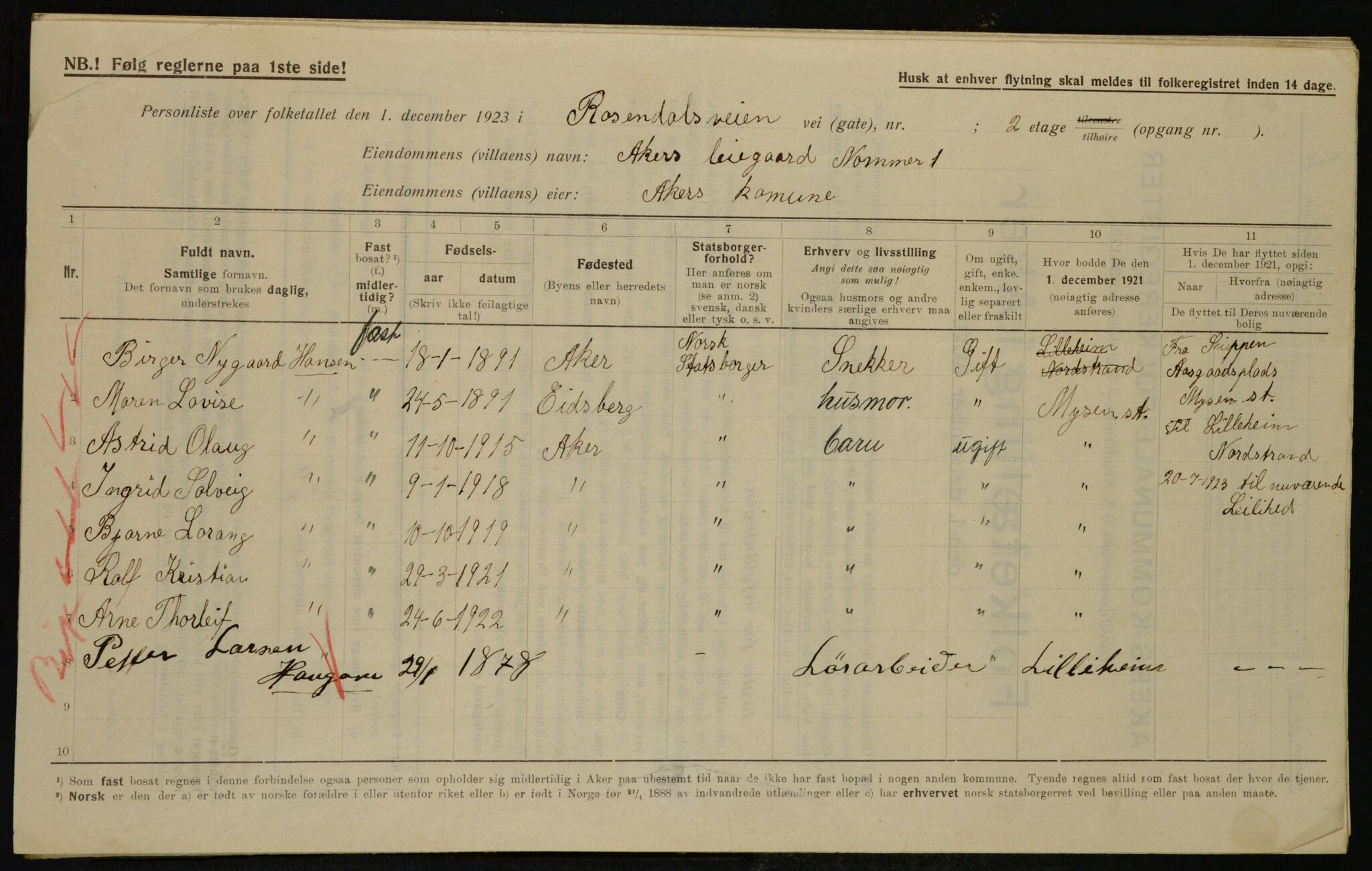 , Municipal Census 1923 for Aker, 1923, p. 44520