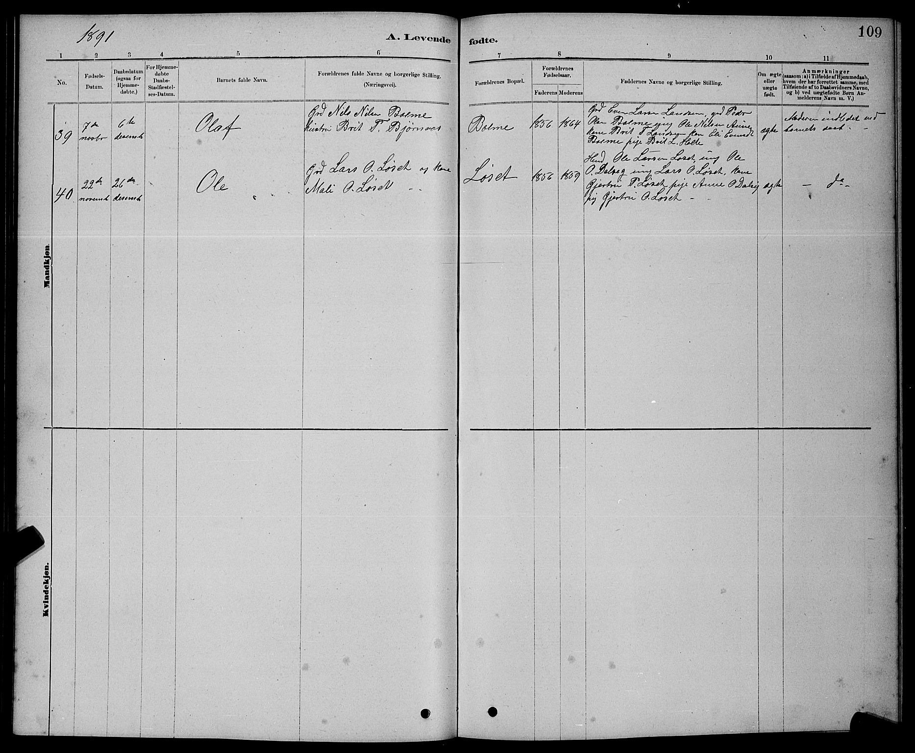 Ministerialprotokoller, klokkerbøker og fødselsregistre - Møre og Romsdal, AV/SAT-A-1454/598/L1077: Parish register (copy) no. 598C02, 1879-1891, p. 109