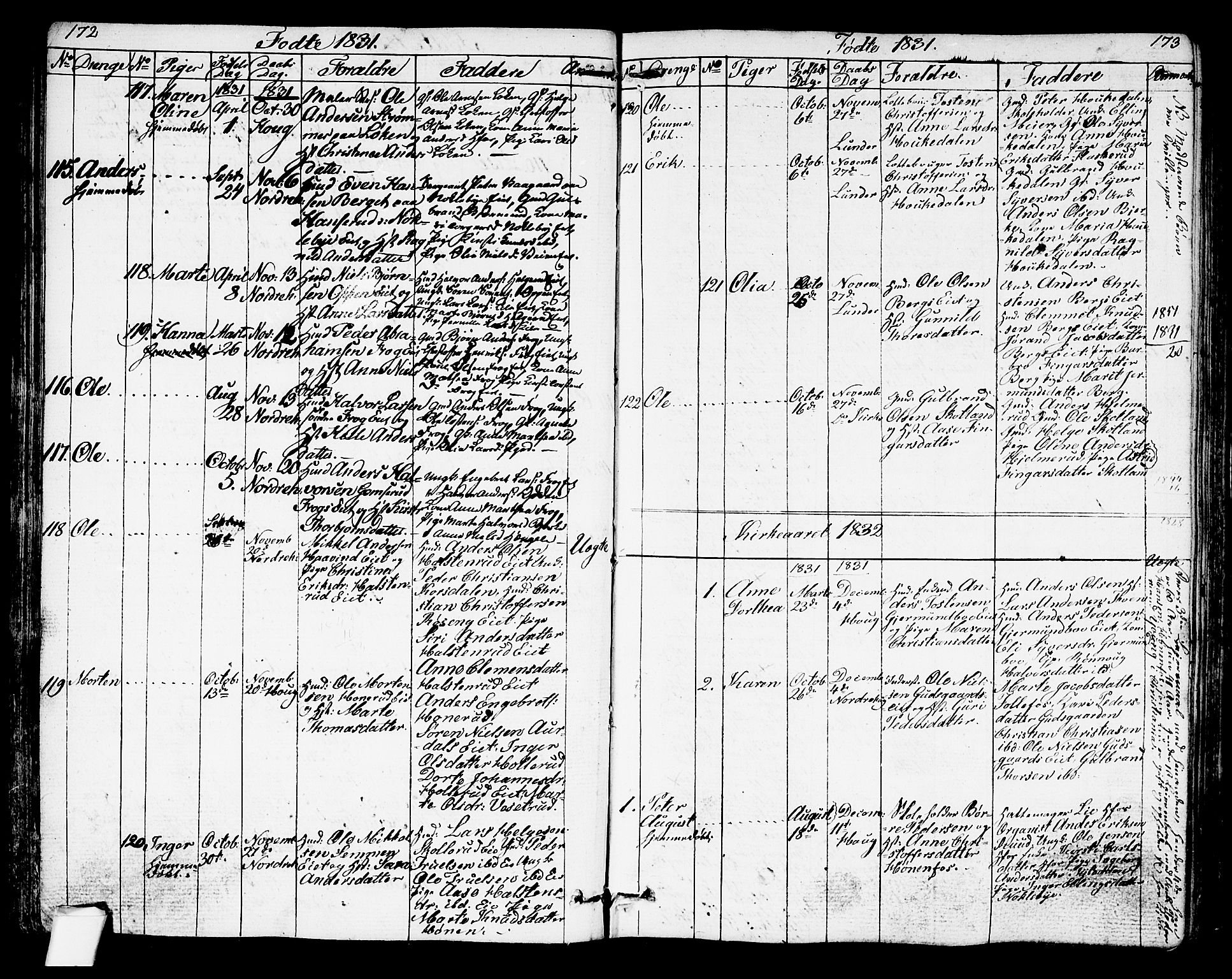 Norderhov kirkebøker, AV/SAKO-A-237/G/Ga/L0004: Parish register (copy) no. I 4, 1824-1849, p. 172-173