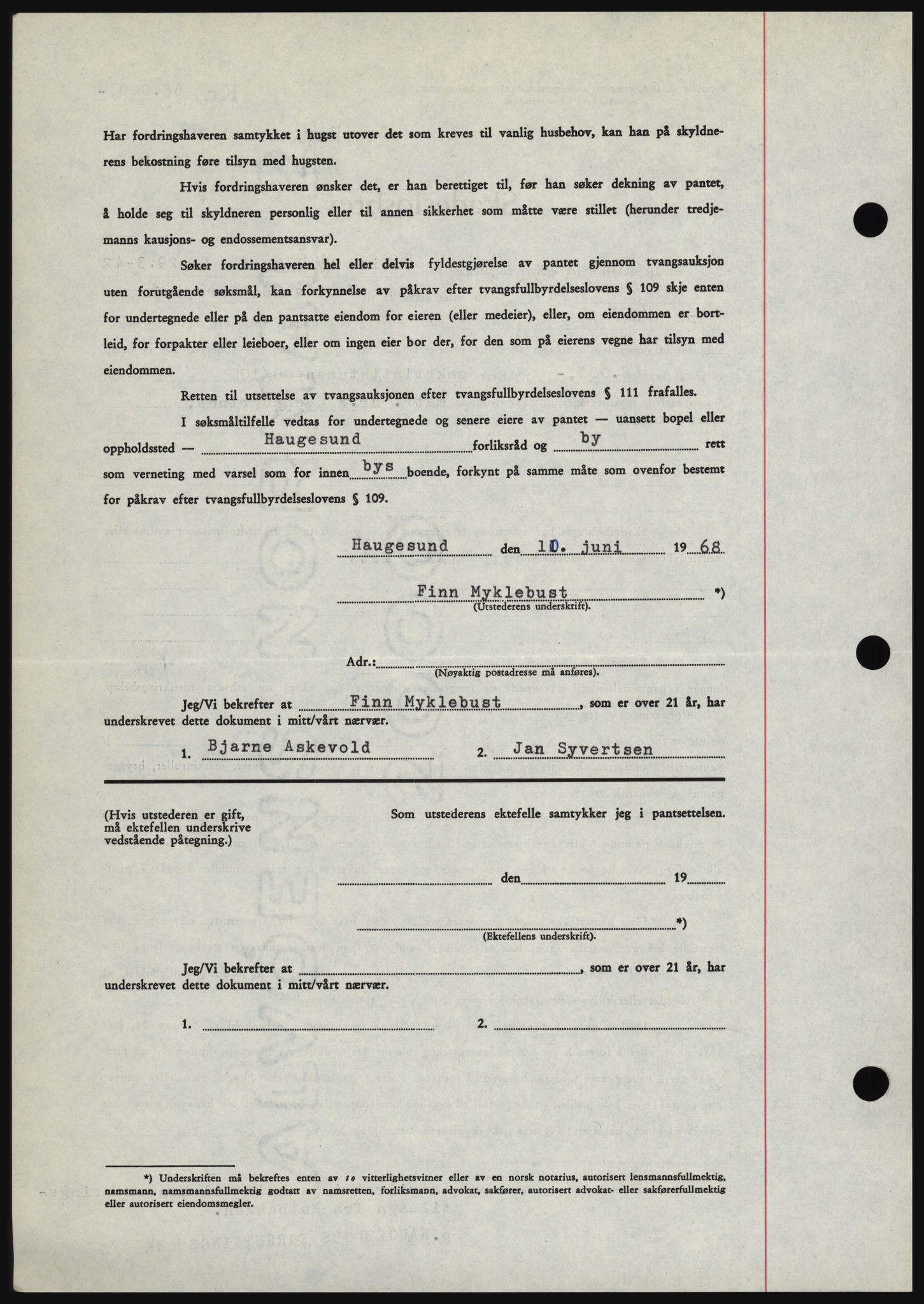 Haugesund tingrett, SAST/A-101415/01/II/IIC/L0058: Mortgage book no. B 58, 1967-1968, Diary no: : 1465/1968