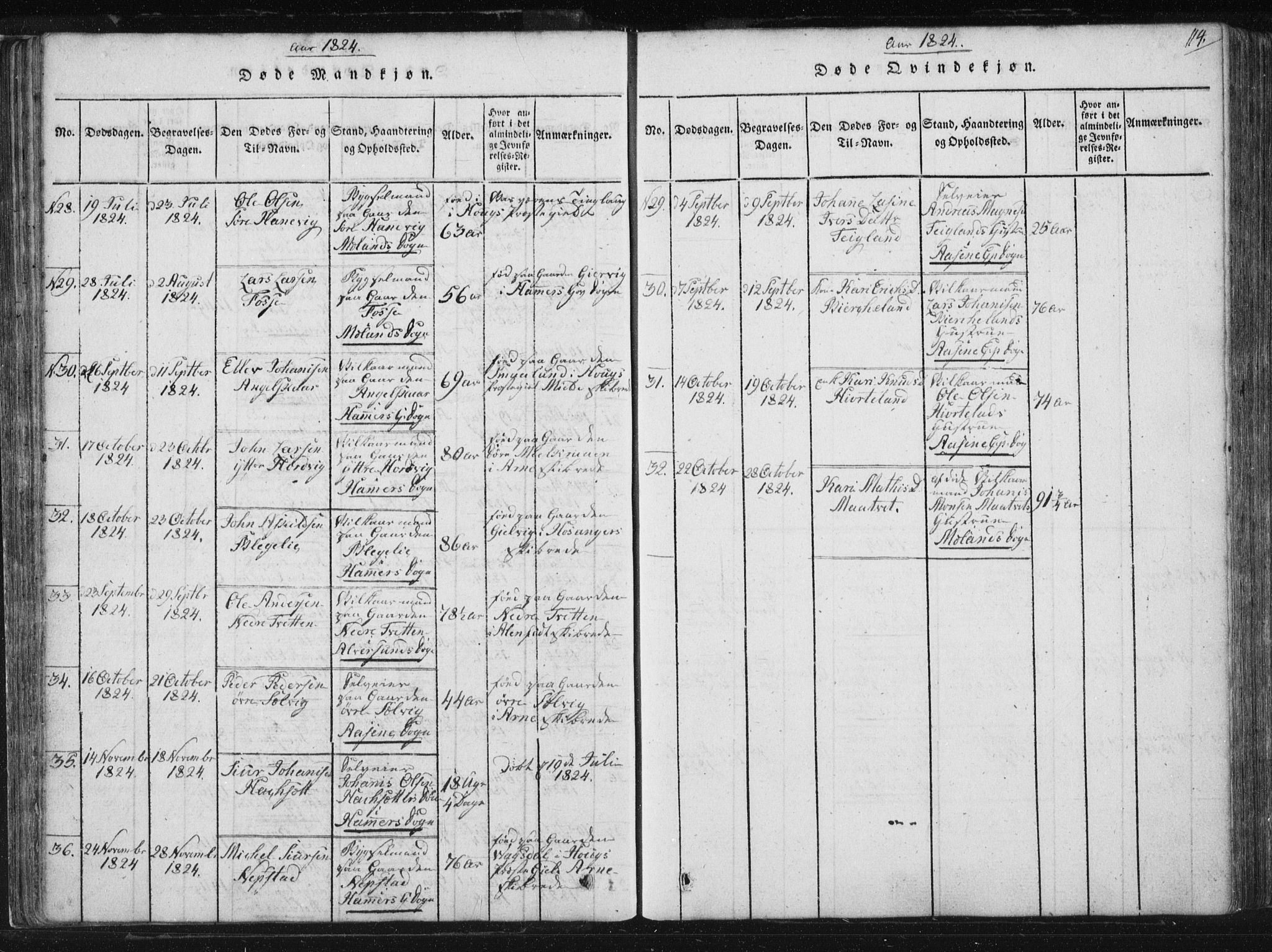 Hamre sokneprestembete, AV/SAB-A-75501/H/Ha/Haa/Haaa/L0010: Parish register (official) no. A 10, 1816-1826, p. 114