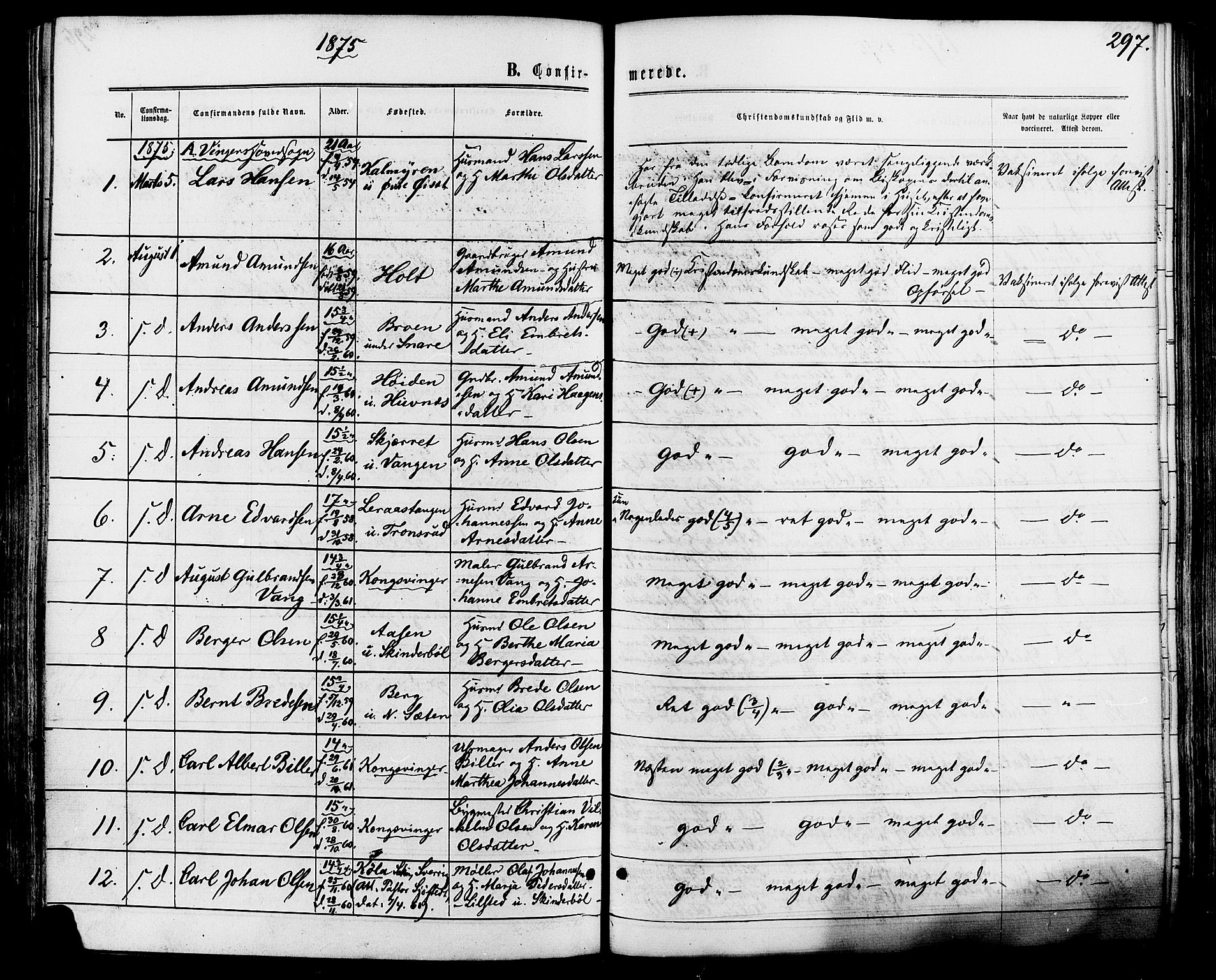 Vinger prestekontor, SAH/PREST-024/H/Ha/Haa/L0012: Parish register (official) no. 12, 1871-1880, p. 297