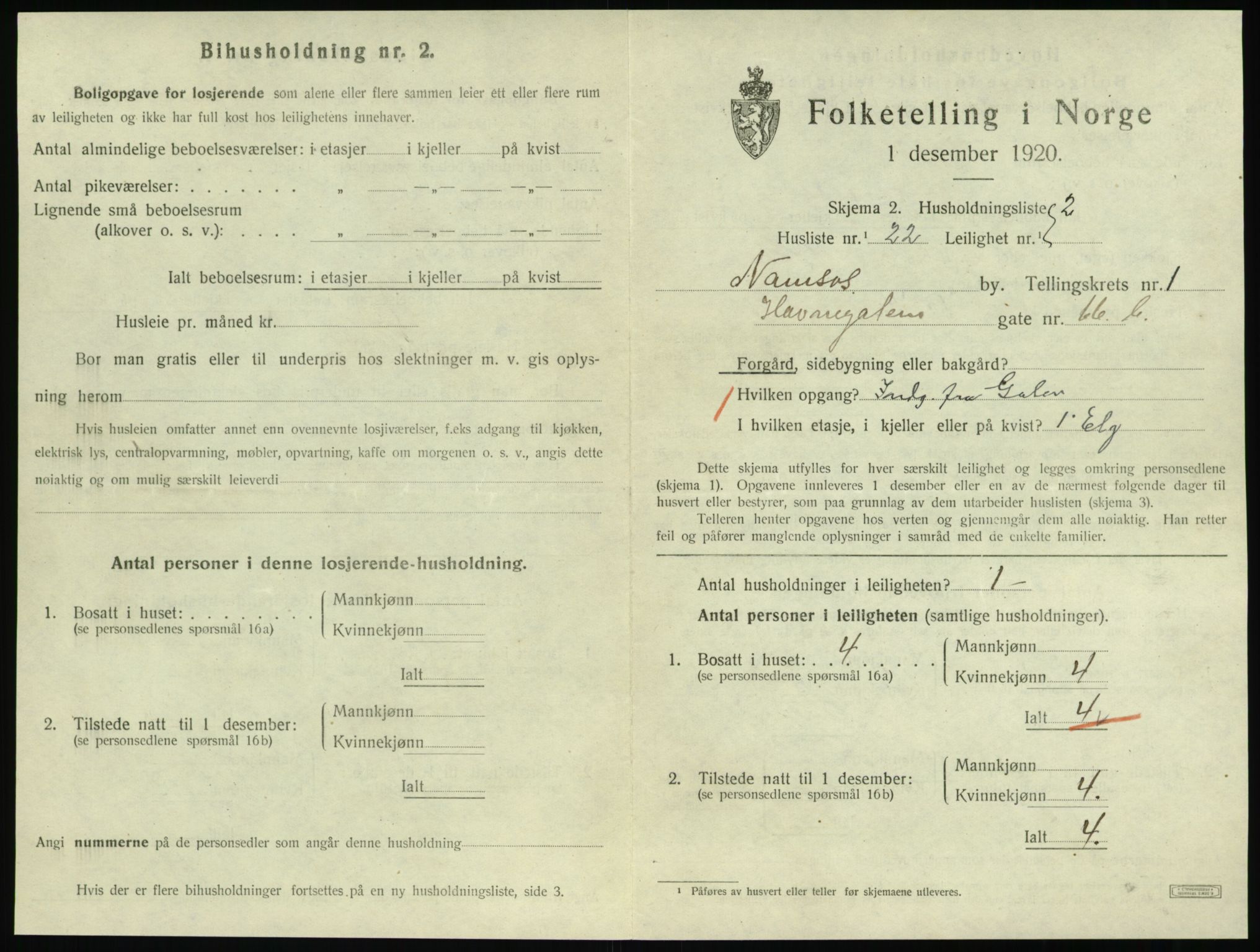 SAT, 1920 census for Namsos, 1920, p. 827