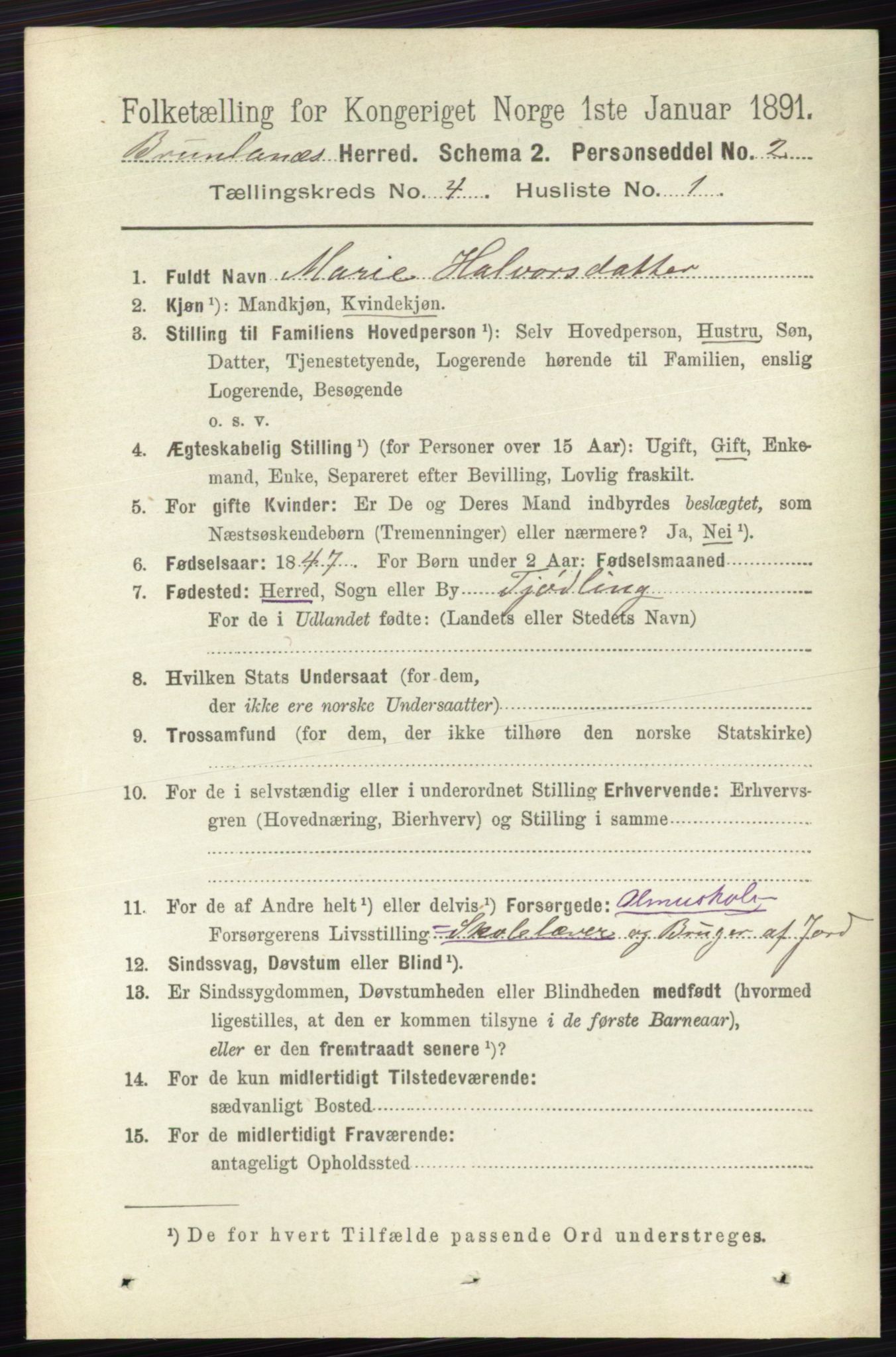 RA, 1891 census for 0726 Brunlanes, 1891, p. 1827