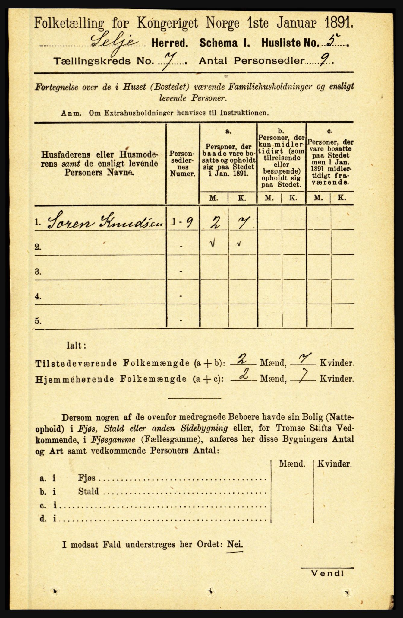 RA, 1891 census for 1441 Selje, 1891, p. 1949