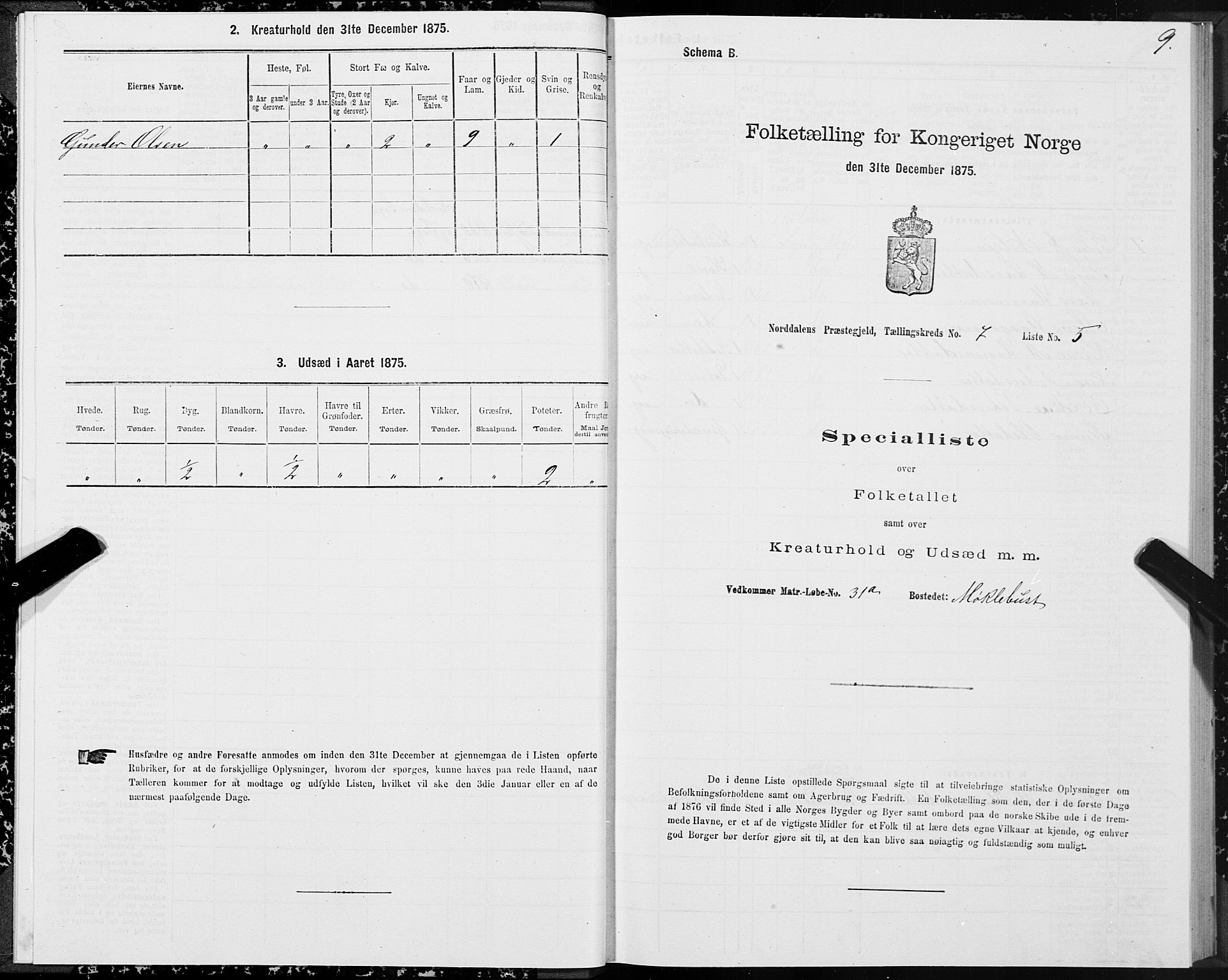 SAT, 1875 census for 1524P Norddal, 1875, p. 4009